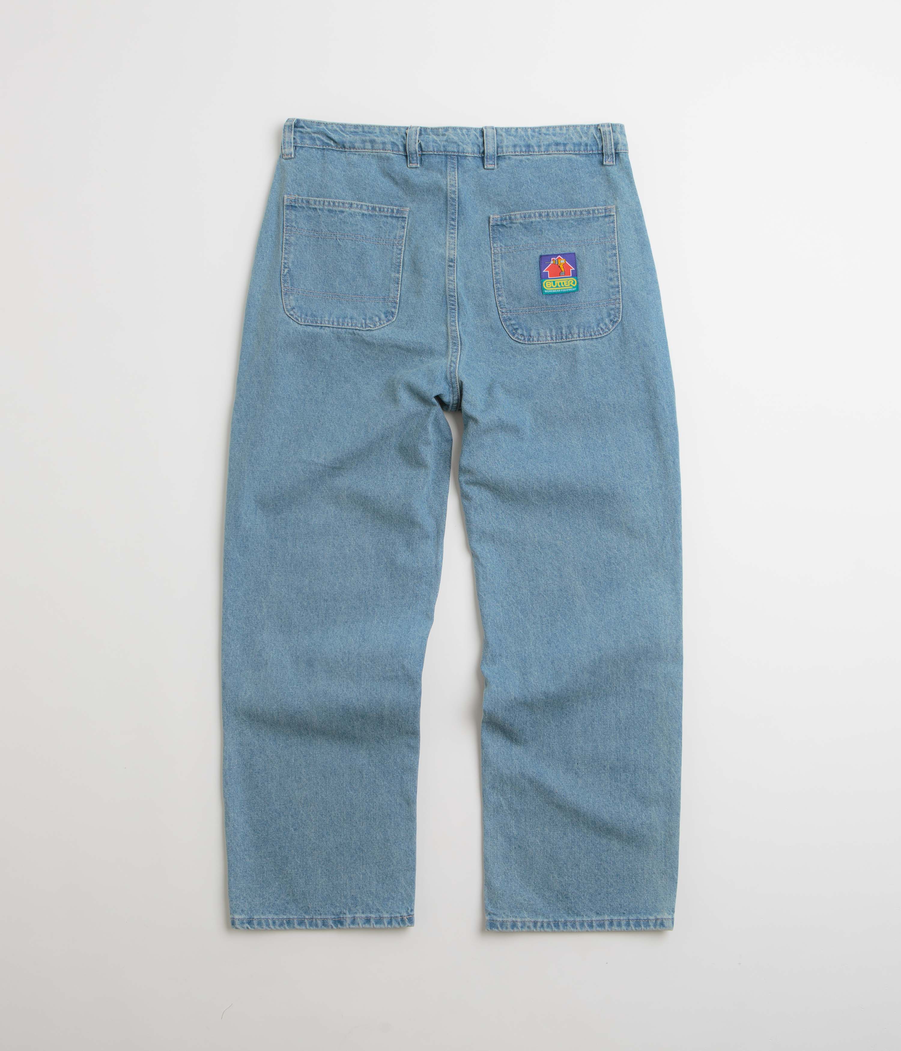 Butter Goods Distressed Washed Indigo Work Pants - Baggy Style