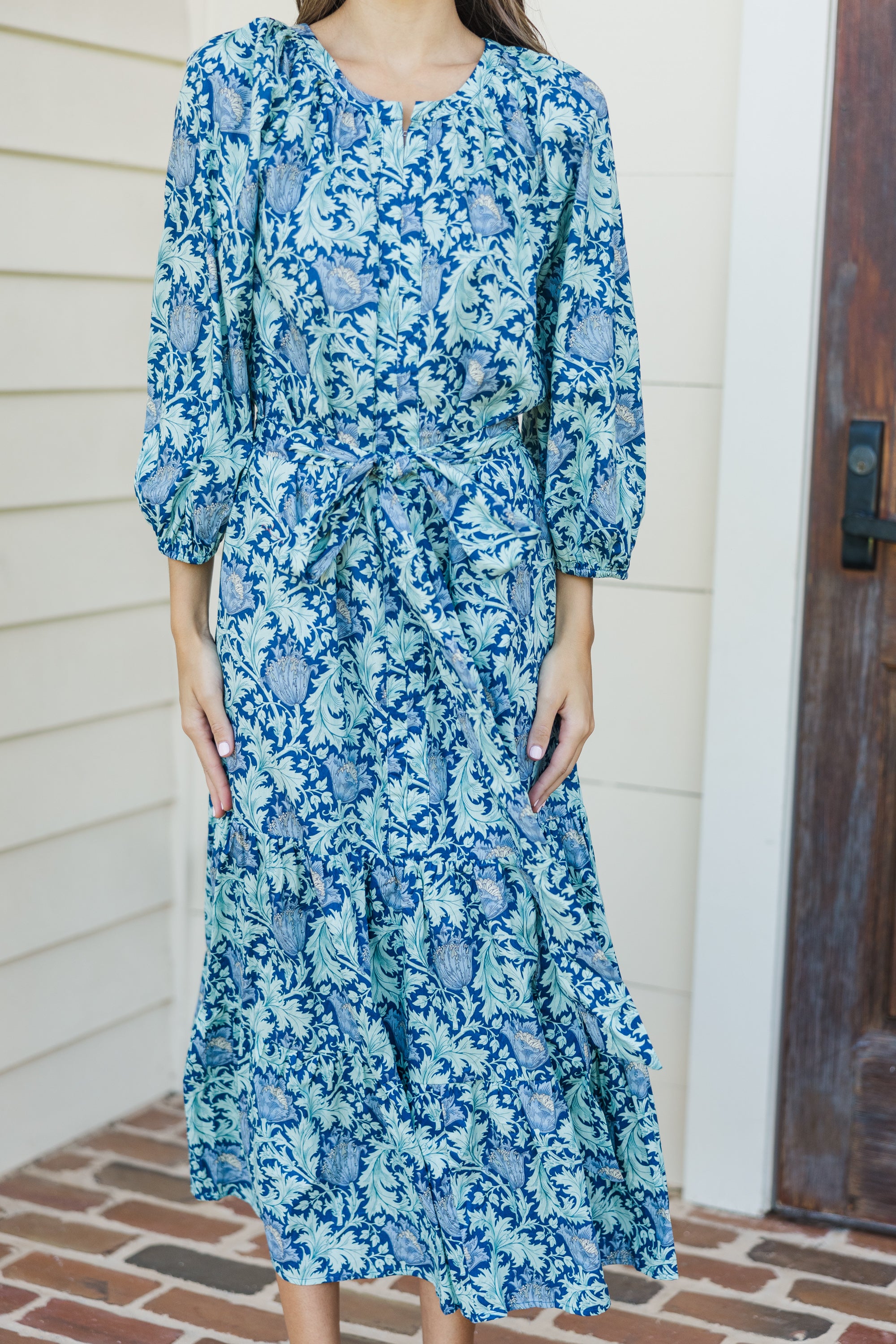 Stunning Navy Blue Floral Midi Dress with Good Intentions