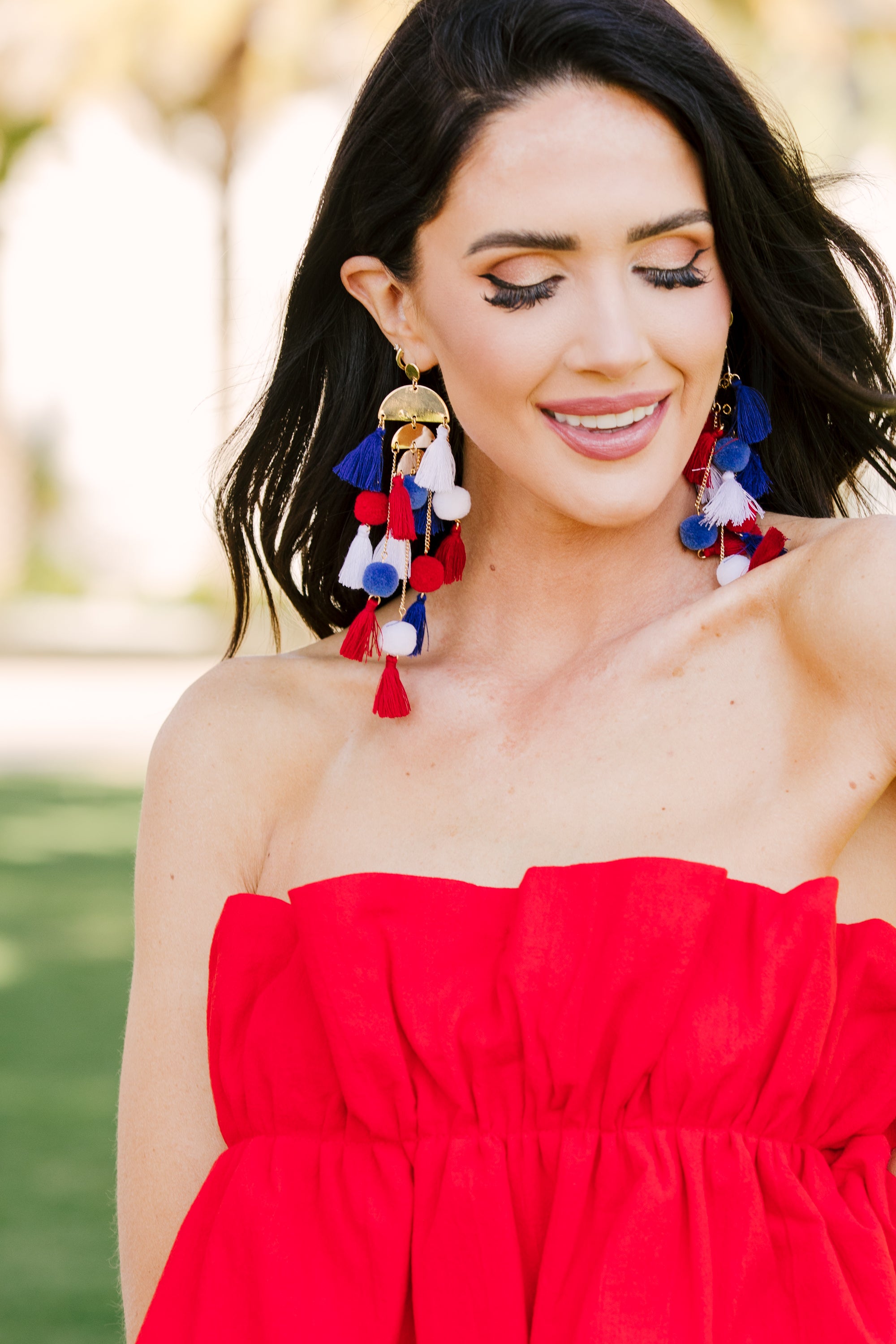Summer Fun Red White and Blue Tassel Statement Earrings - Be Your Best!