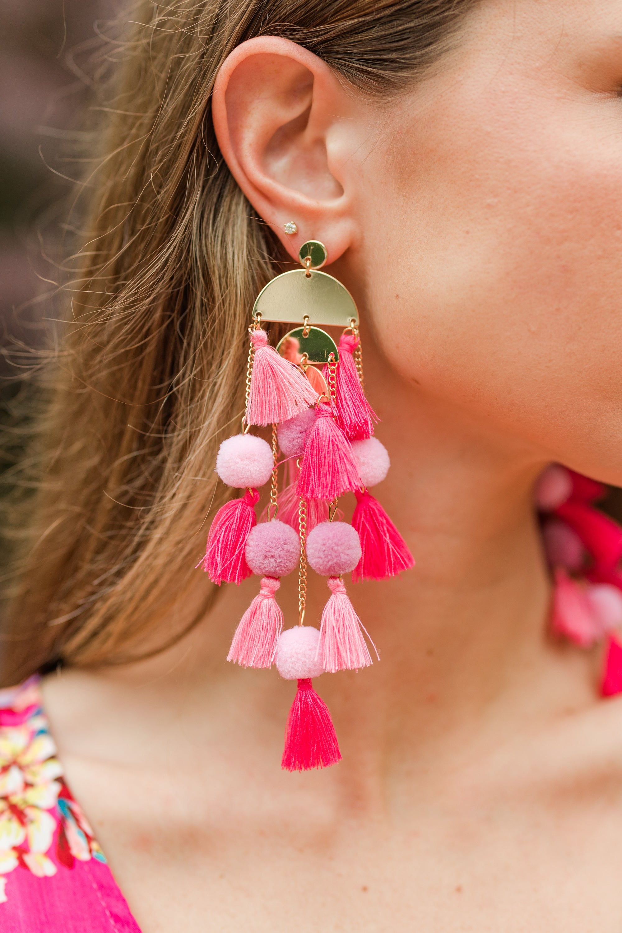 Gorgeous At Your Best Pink Tassel Statement Earrings for Summer