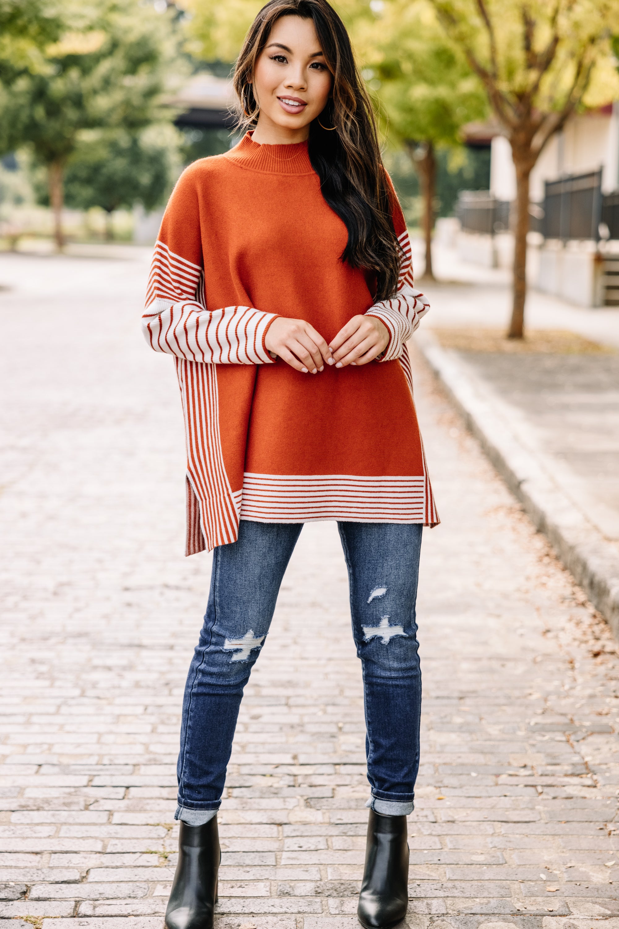 Gorgeous Rust Orange Striped All-In Tunic - A Must-Have!