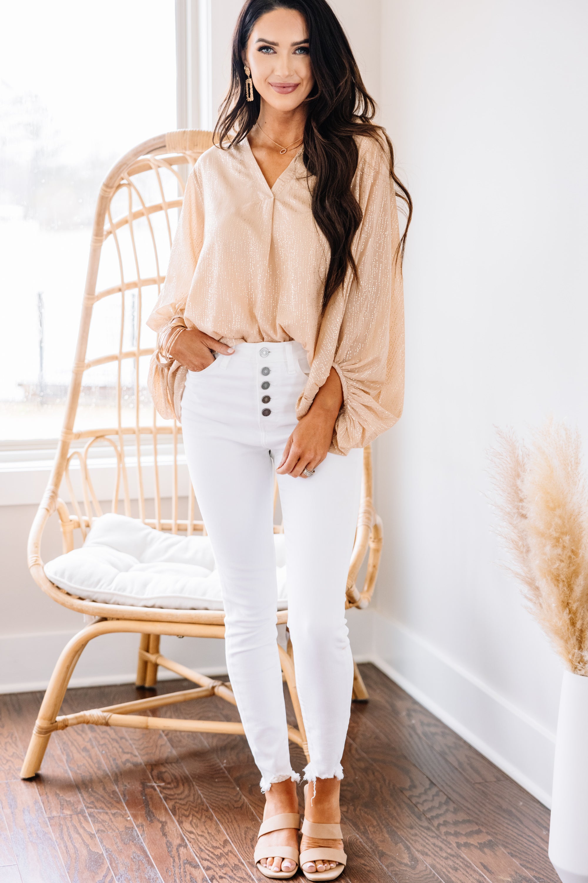 Confidence-Boosting Champagne Bubble Sleeve Blouse