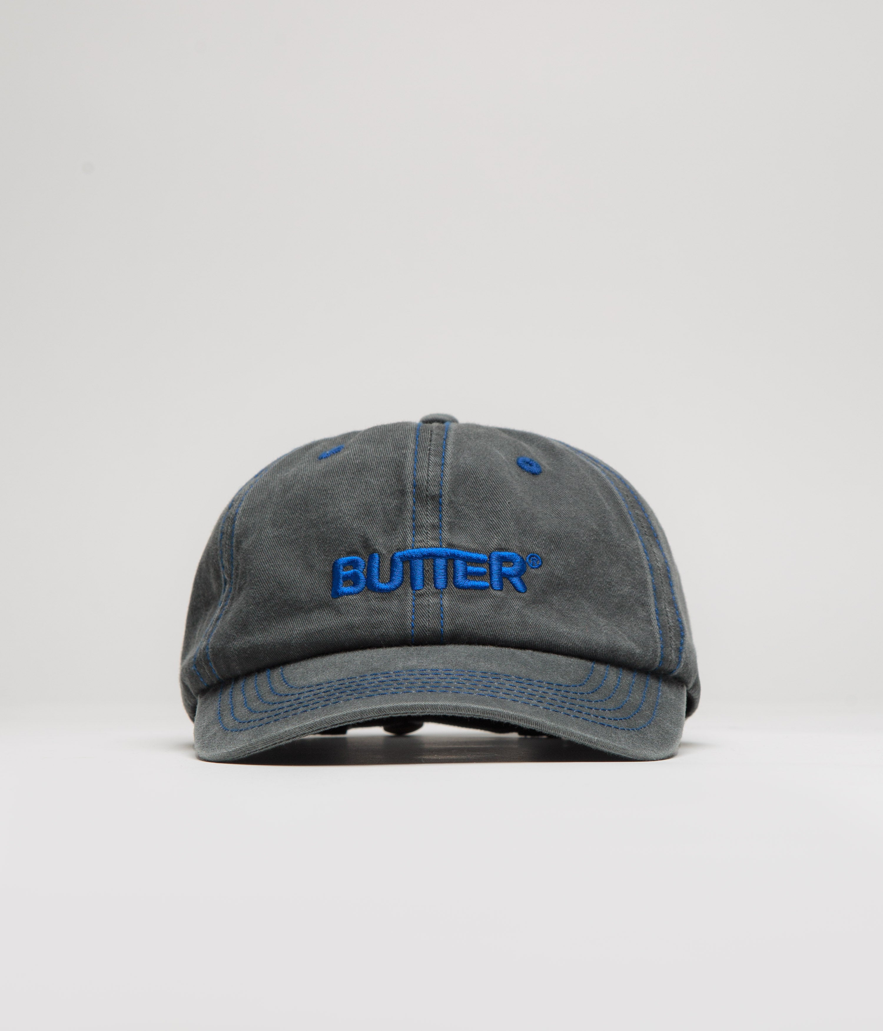 Butter Goods Washed Black & Blue Rounded Logo Cap - A Stylish Must-Have!