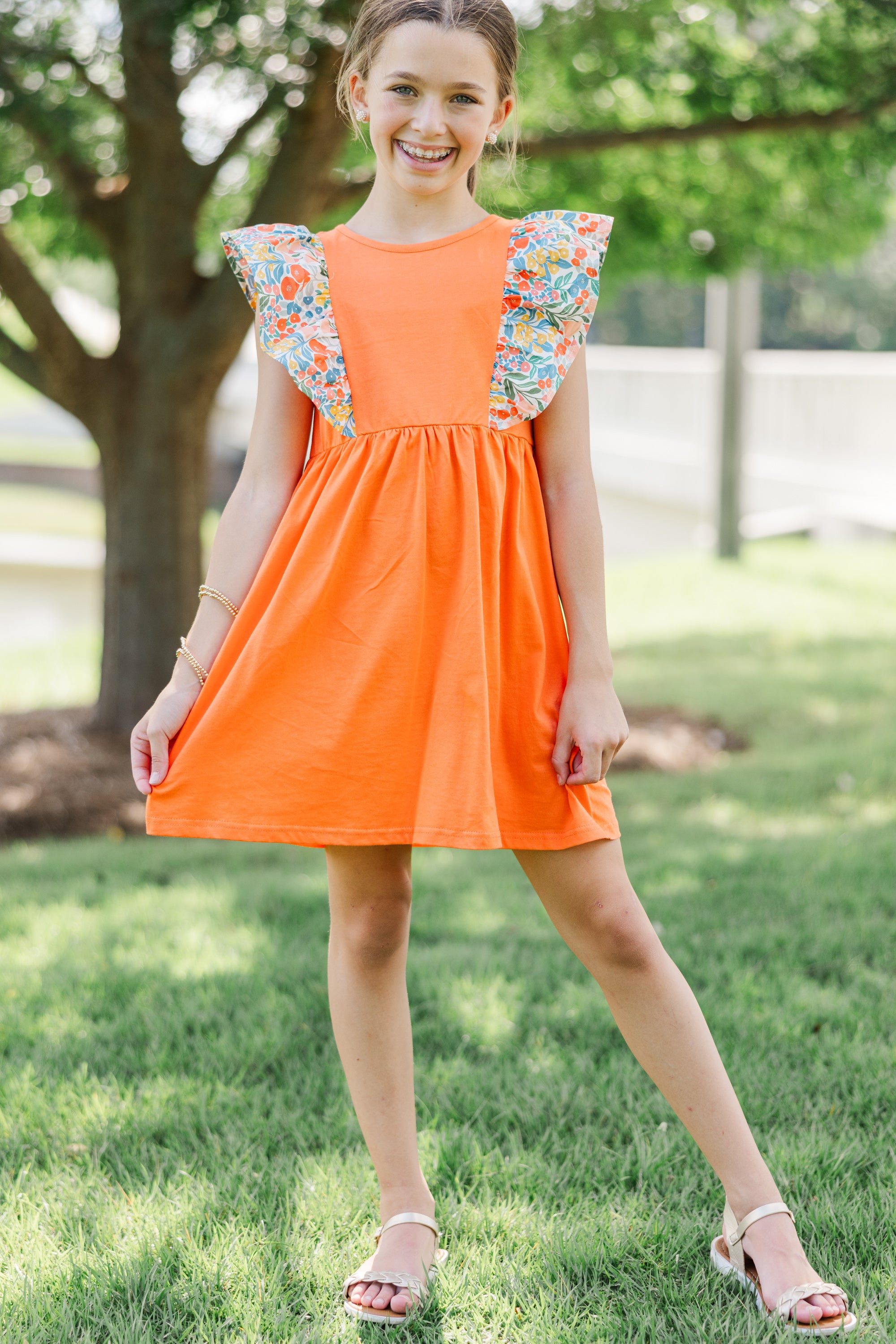 Girls' Orange Ruffled Quick - Learner Dress: A Must - Have!