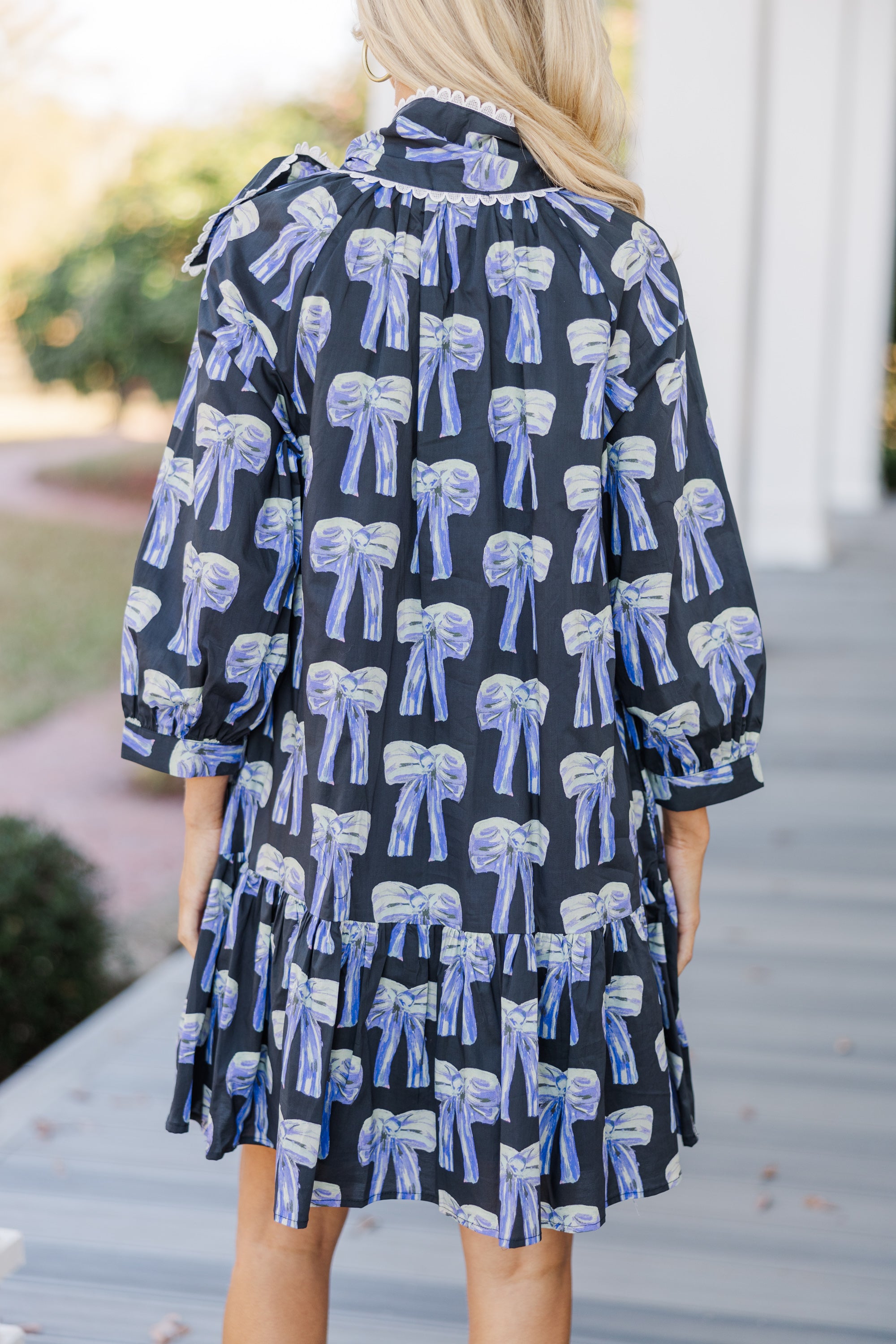 Gorgeous Black Bow Print Dress - Effortlessly Stylish!