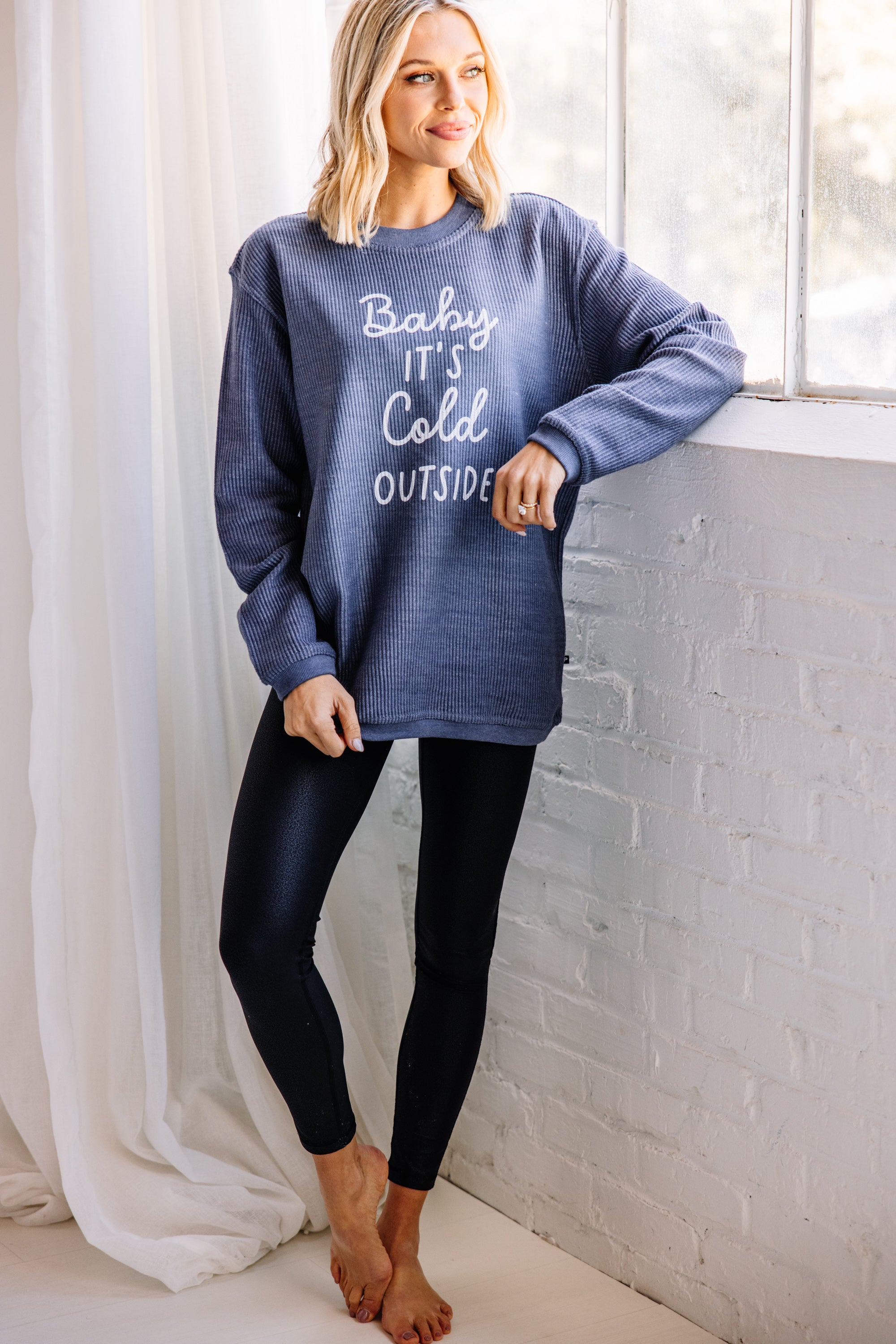 Cozy Navy Corded Holiday Baby Sweatshirt