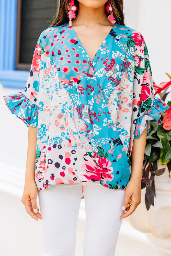 Be So Bold: Blue Mixed Print Fashion Top