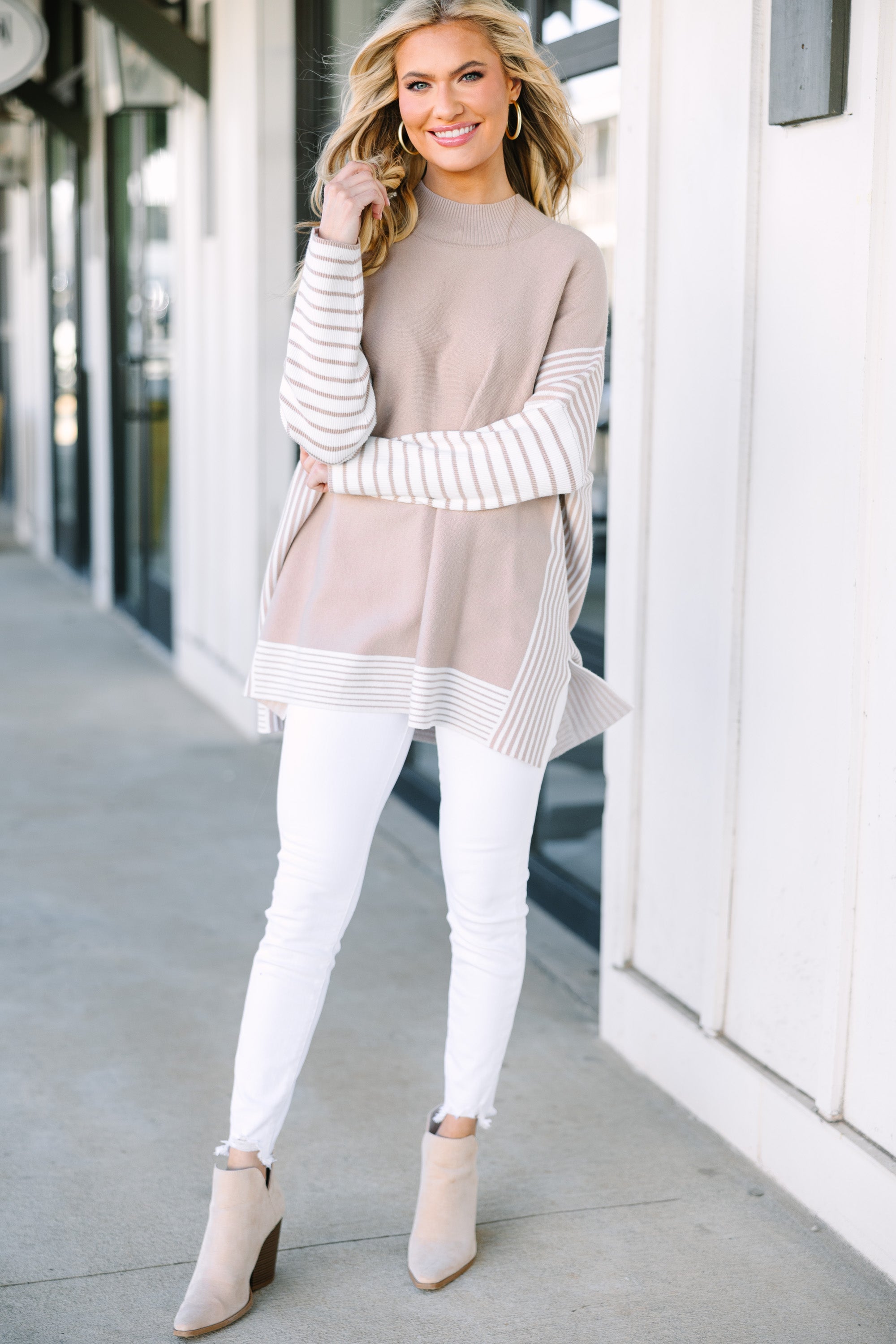 Irresistible Taupe Brown Striped Tunic - All-In Style!