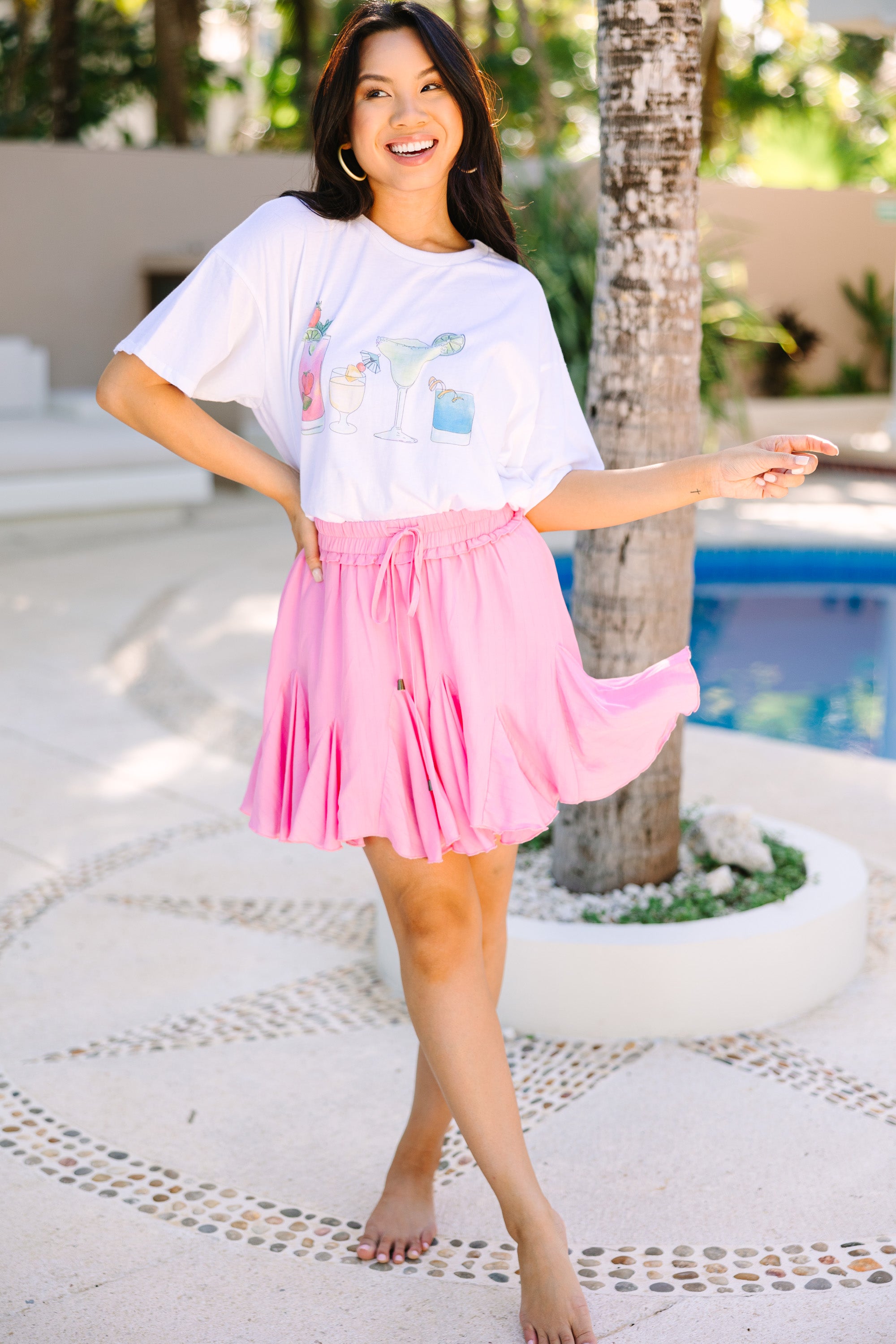 Joyful Happy Hour White Graphic Tee - Must - Have for Spring and Summer!