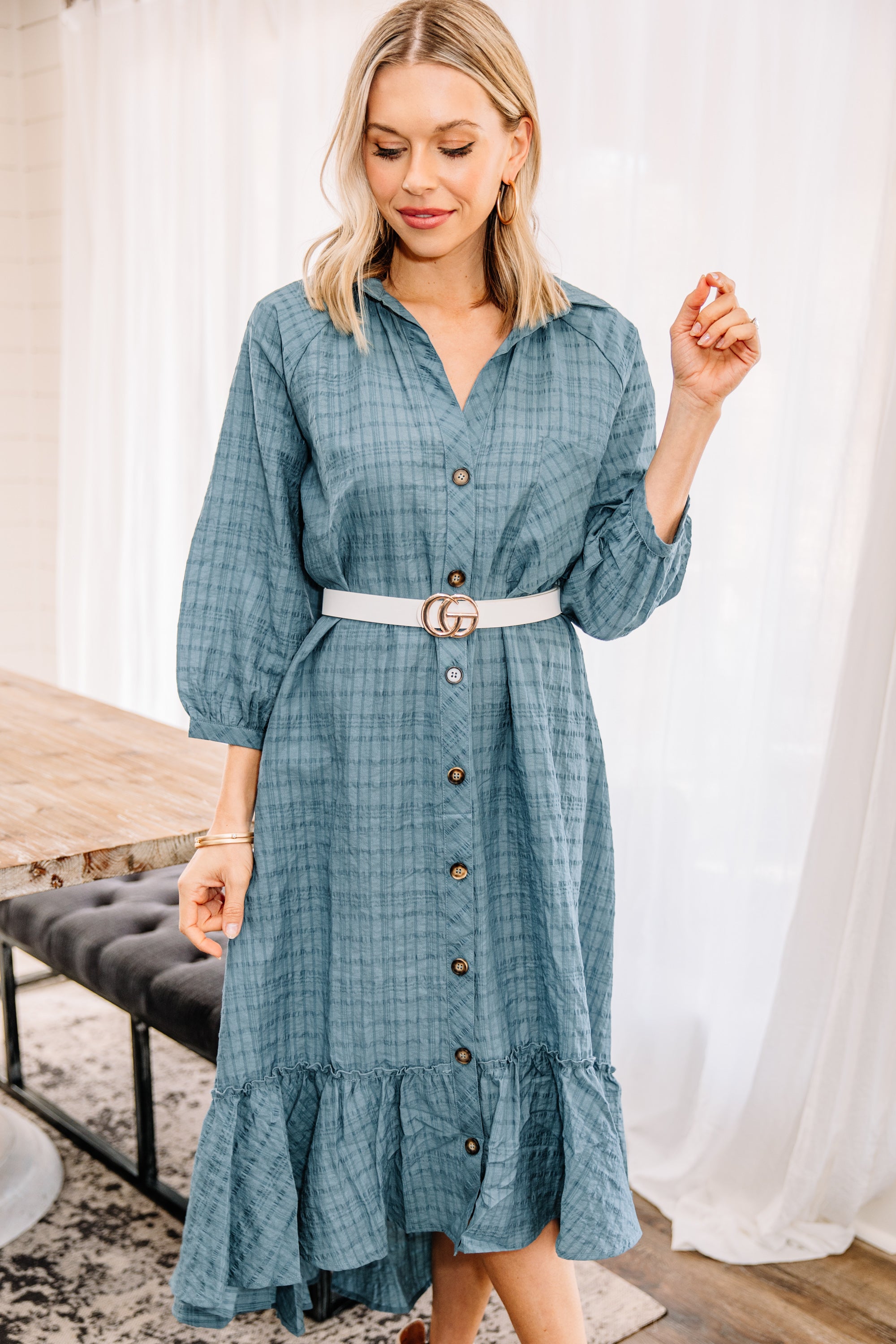 Lucky Charm Slate Blue Midi Dress - Feel Fabulous Now!
