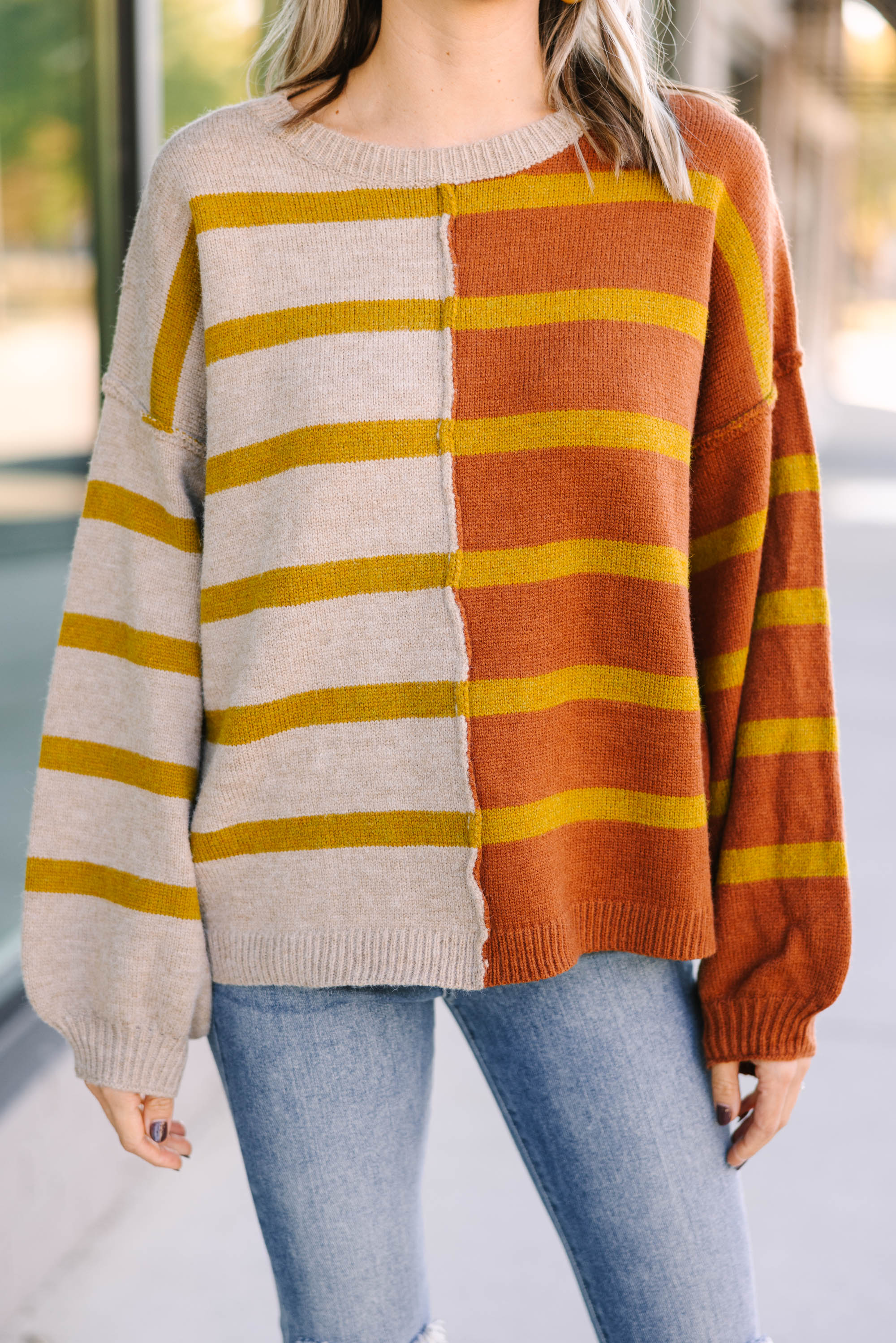 Gorgeous Rust Orange Back-And-Forth Striped Sweater