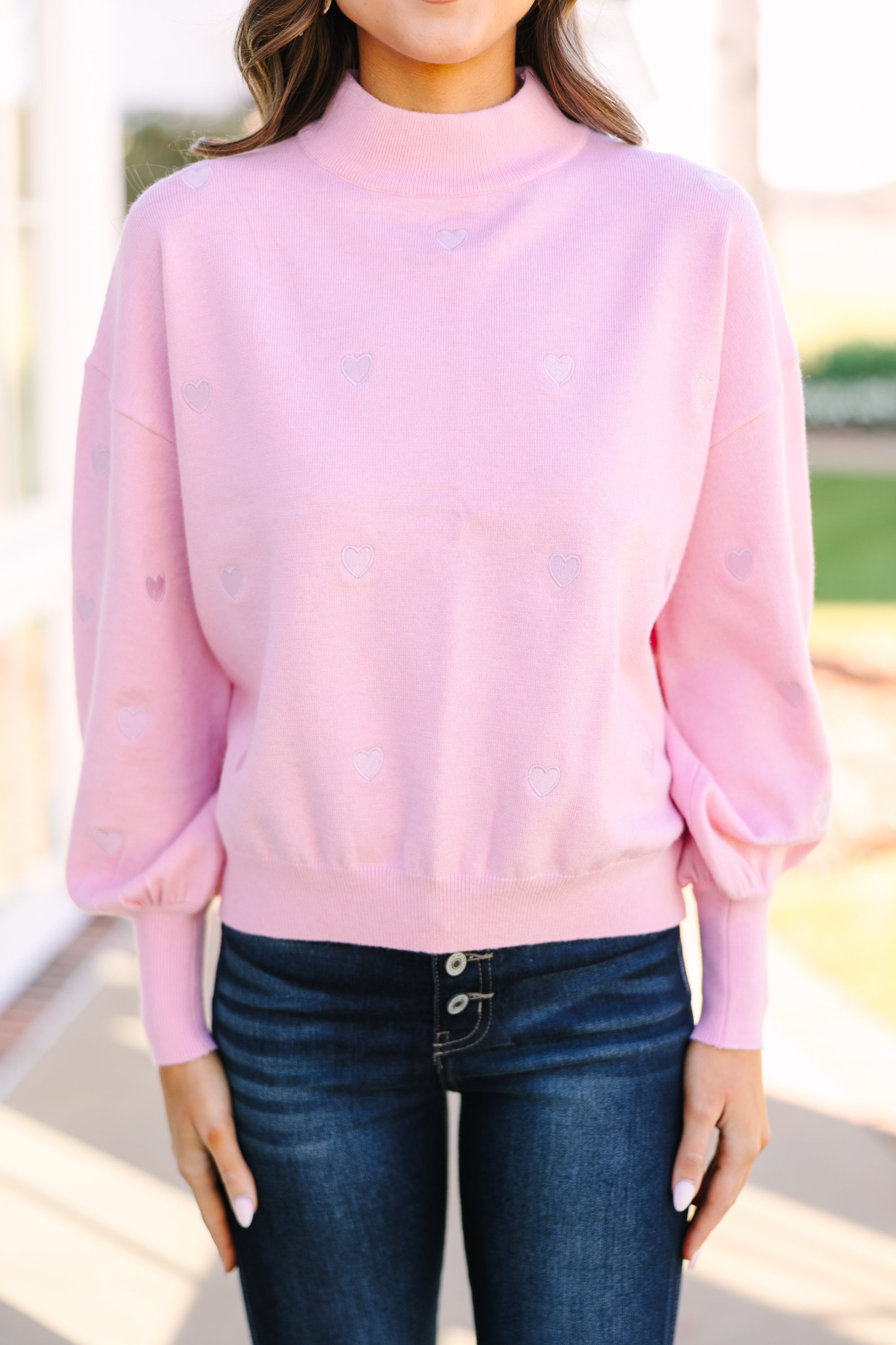 Heartwarming Pink Heart Applique Sweater - Be Happy Now!