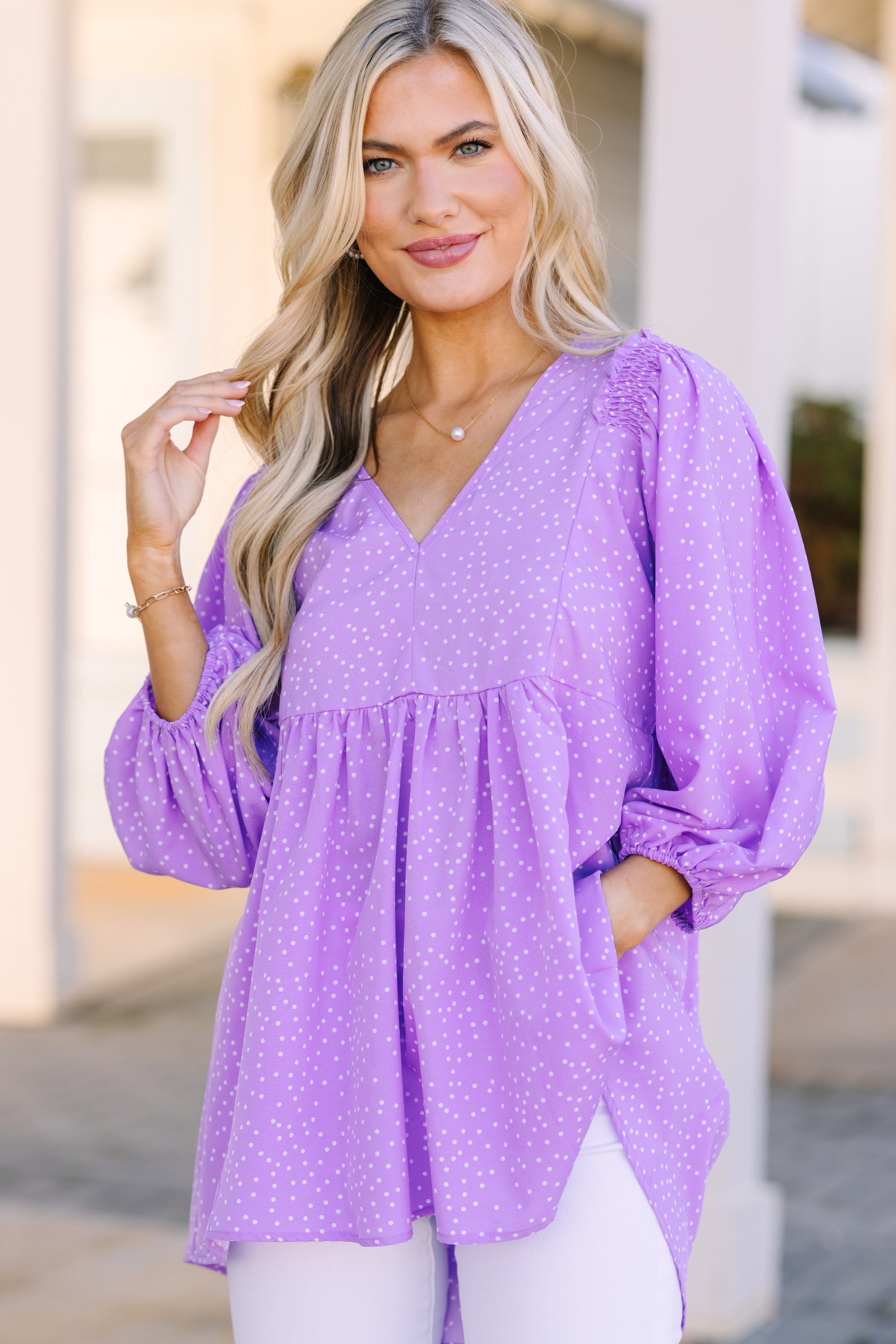 Feeling Wild: Purple Polka Dot Fashion Tunic