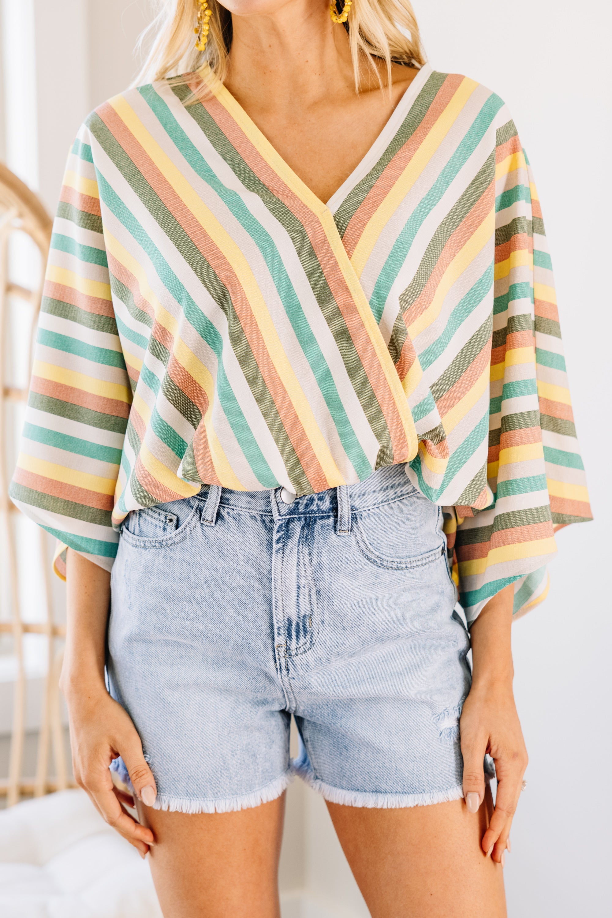 Gorgeous Groovy Gal Olive Green Striped Bodysuit
