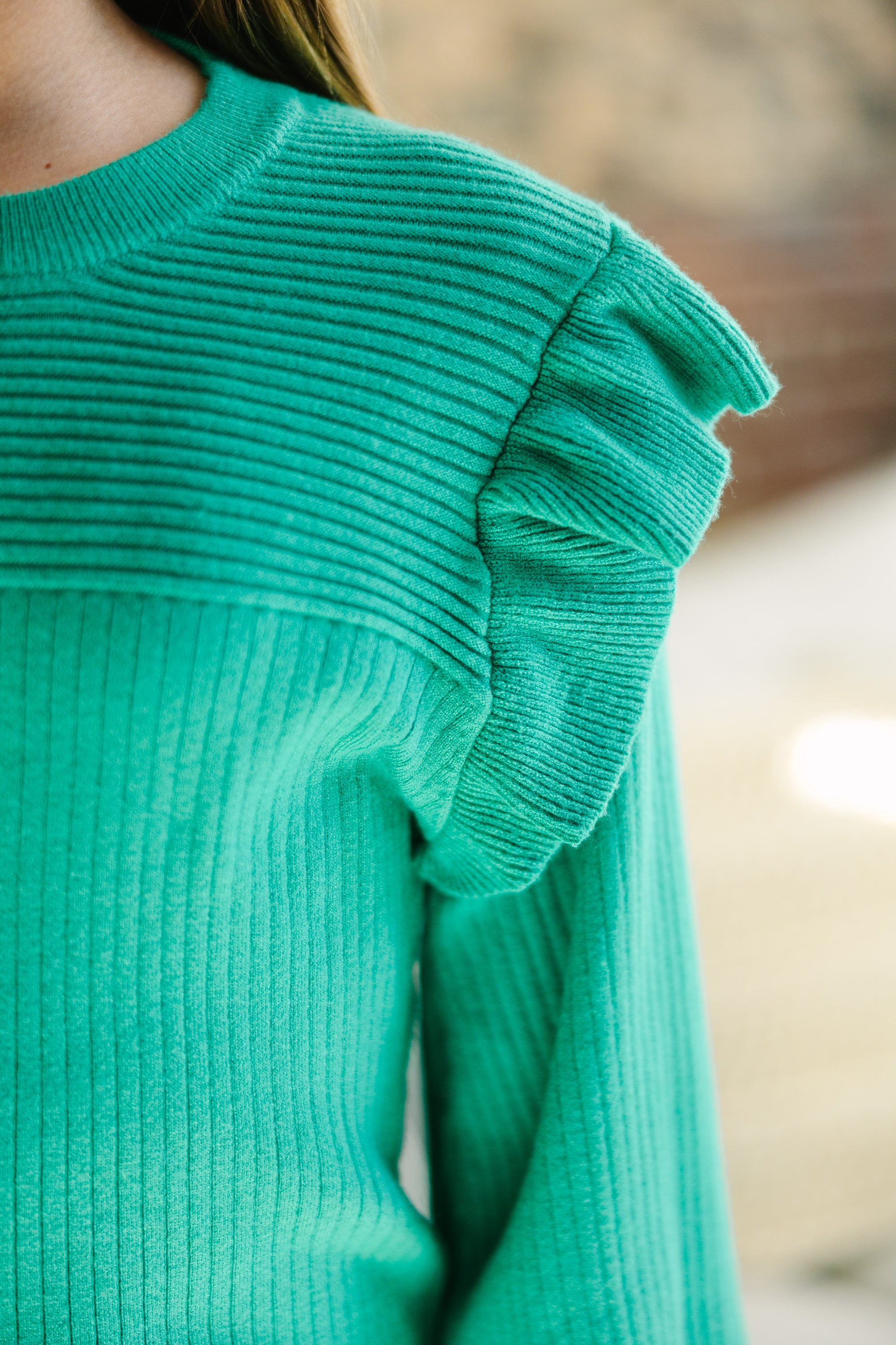 Girls' Irresistible Kelly Green Ruffled Sweater - Reach Out Now!