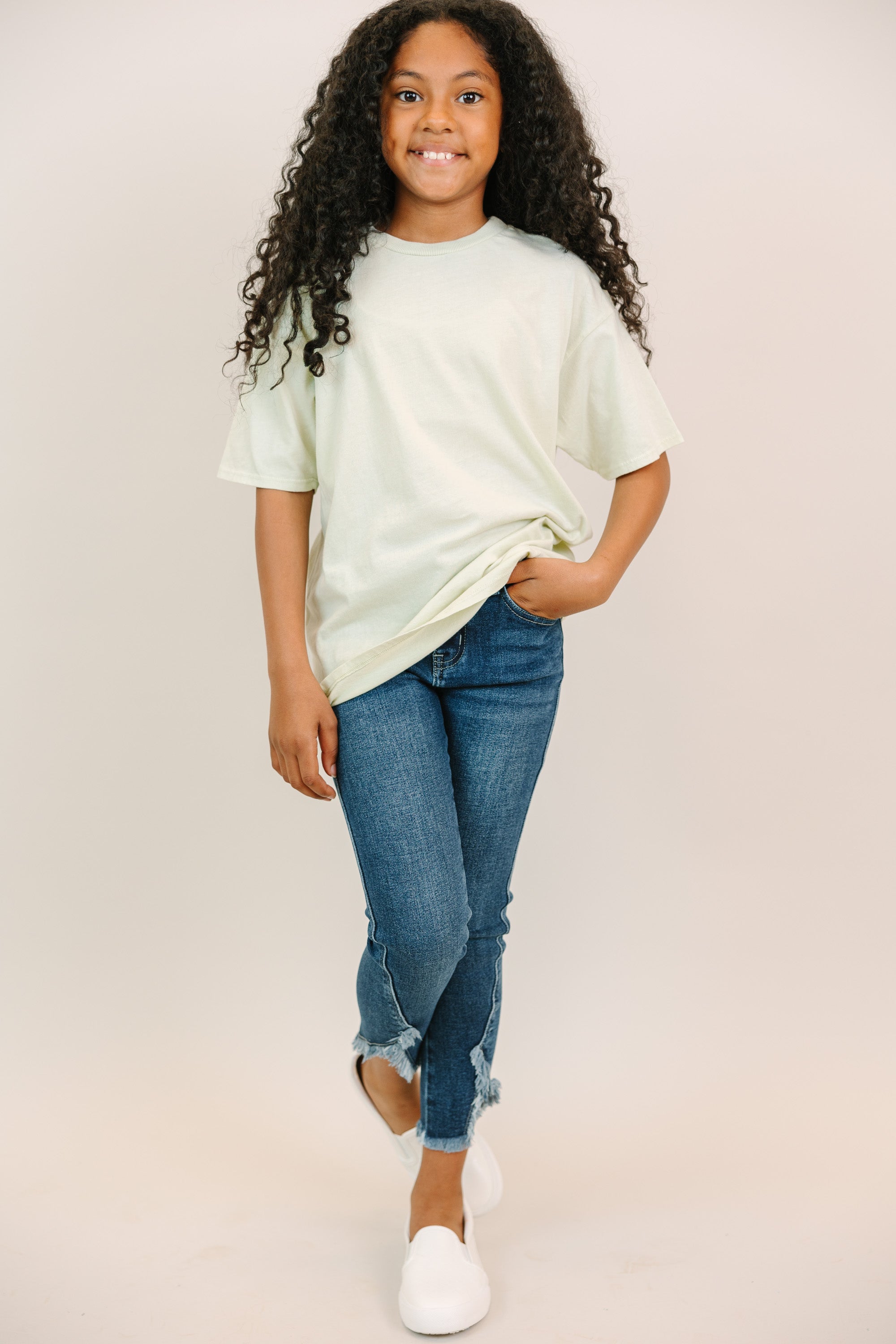 Gorgeous Girls' Sage Green Oversized Tee - Grab Yours Now!