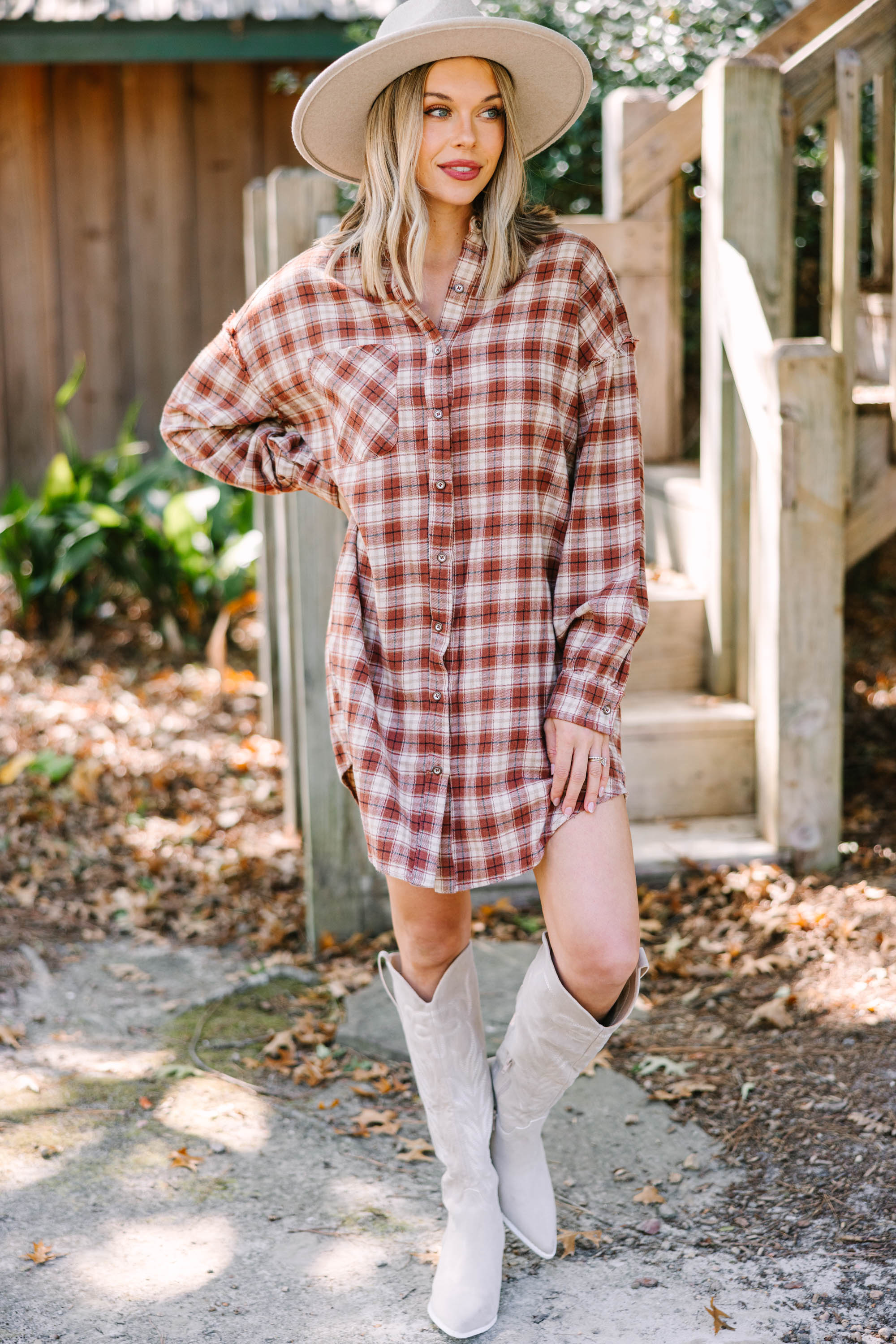 Indulge in Style: Mocha Brown Plaid Shirt Dress for Your Best Self