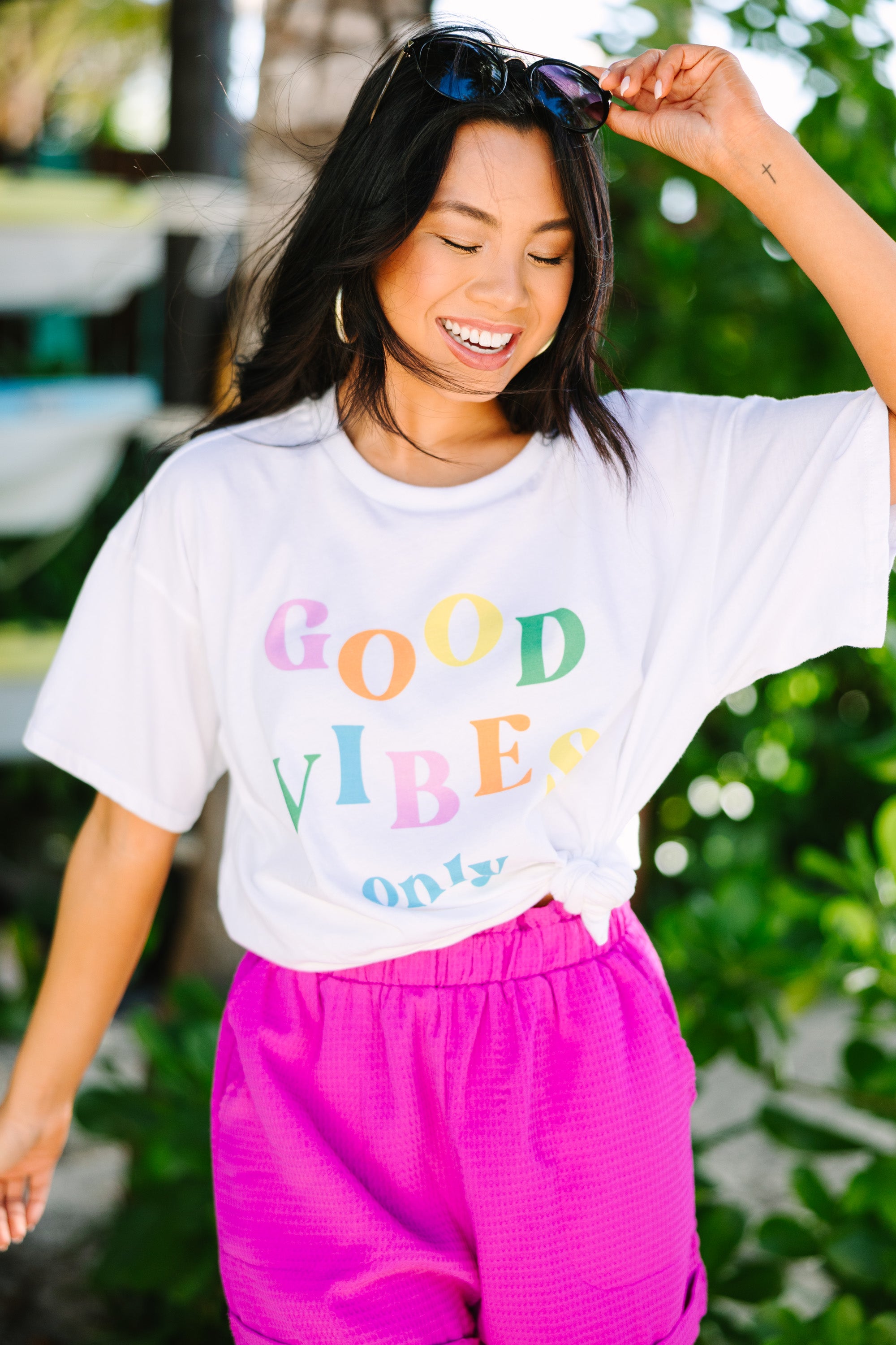 Good Vibes Only: Colorful Graphic White Tee