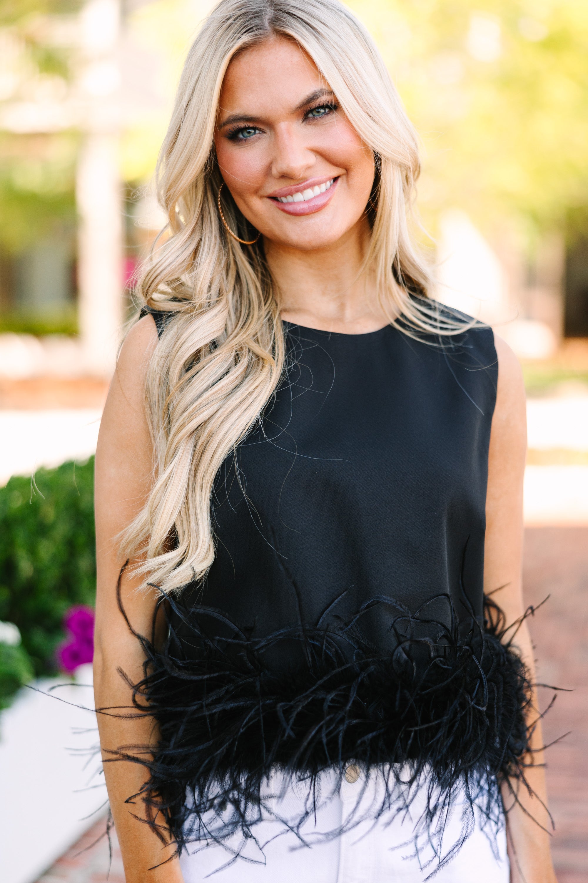 Be the Drama: Stunning Black Feather Trim Blouse