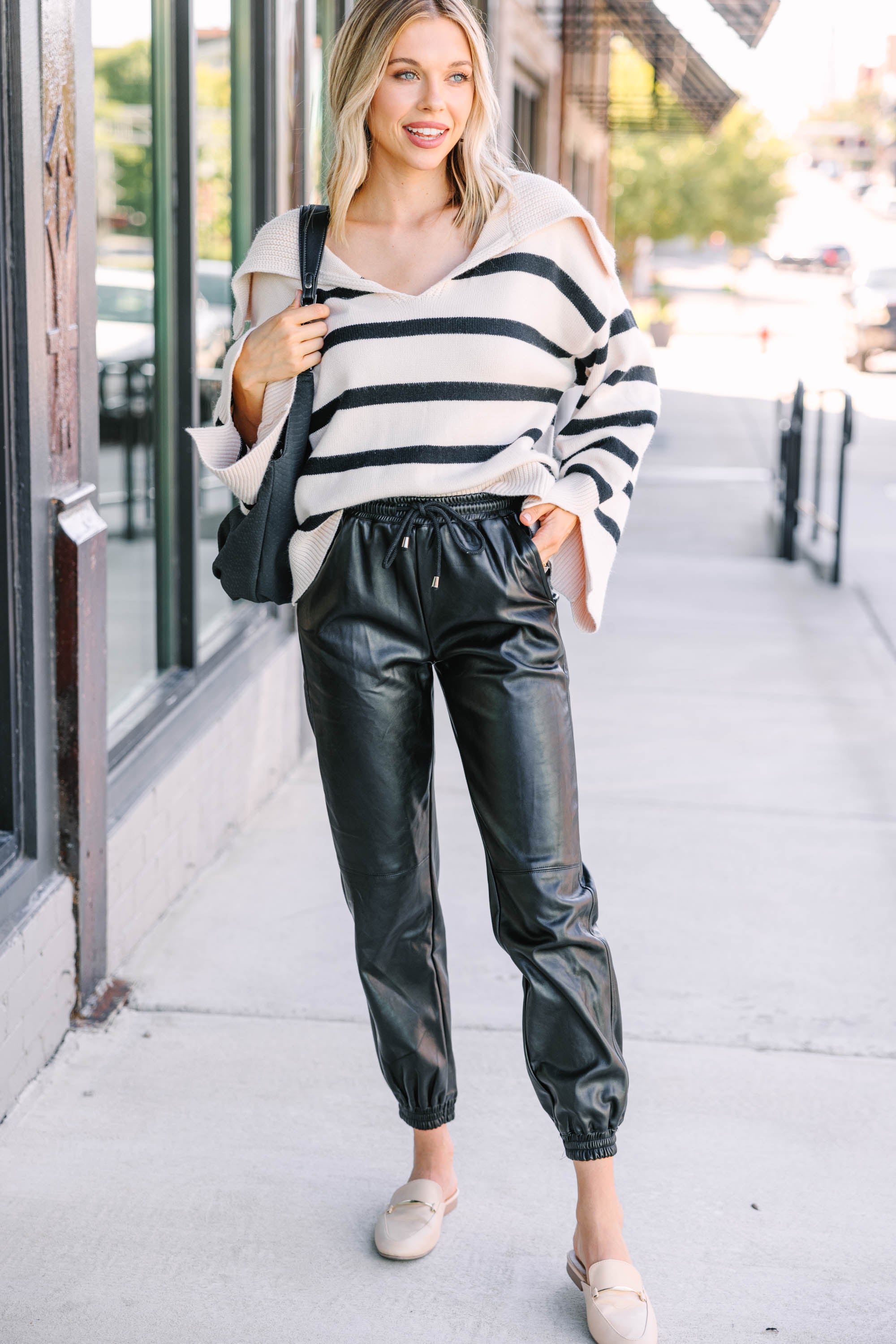 Unleash Your Best with Black Faux Leather Joggers