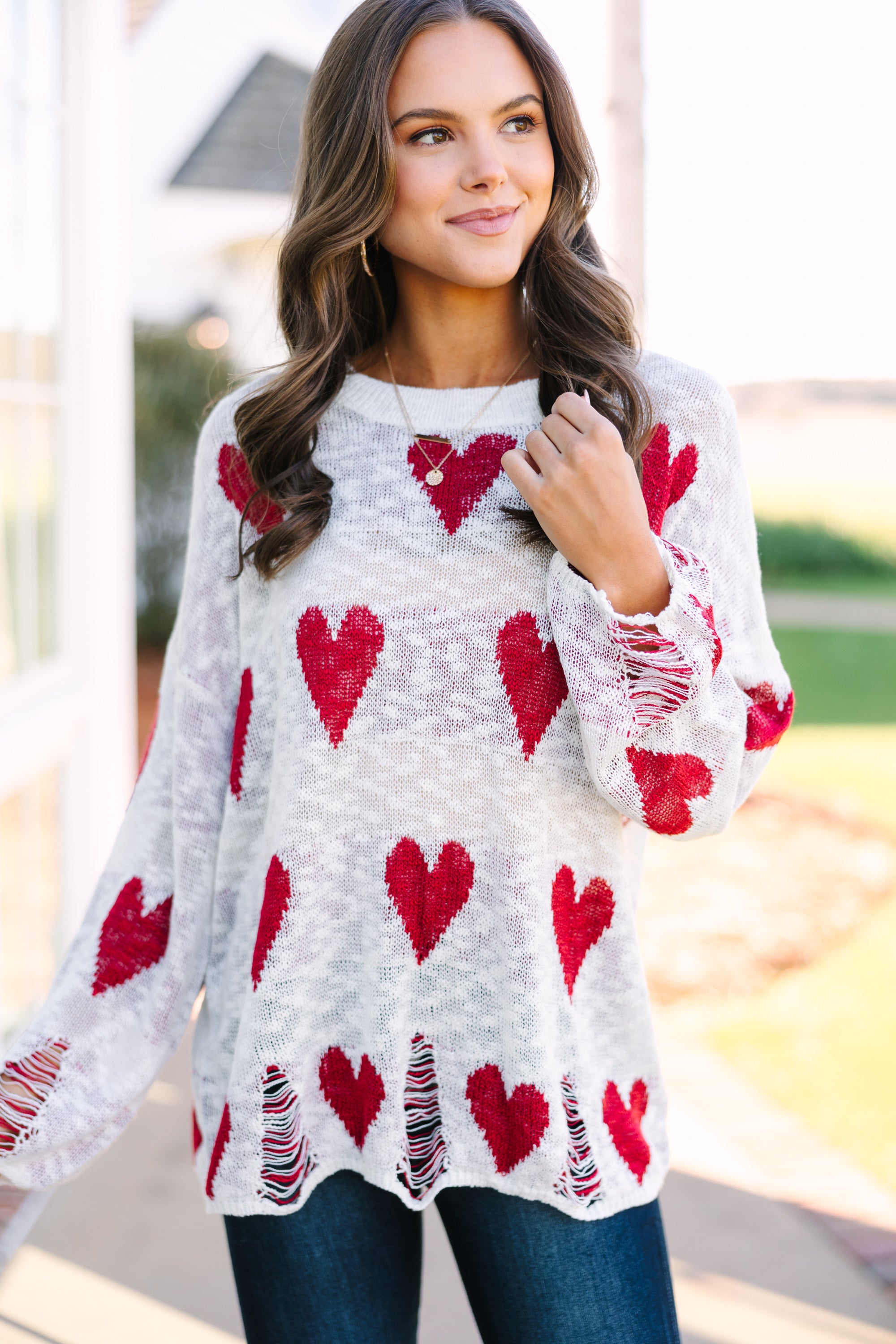 Royal Queen Ivory White Heart Print Sweater - Feel Like Royalty!