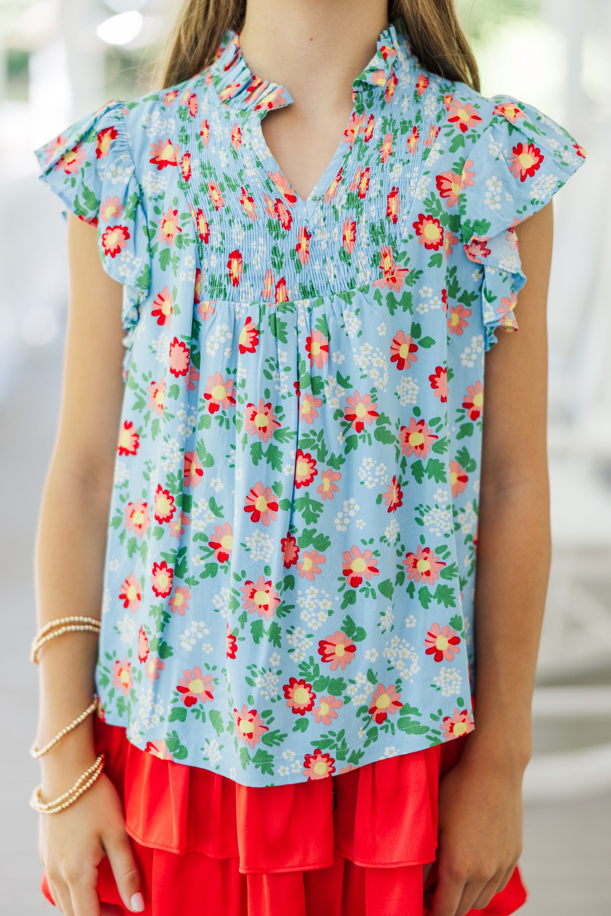 Irresistible Girls' Light Blue Floral Pick-and-Choose Blouse