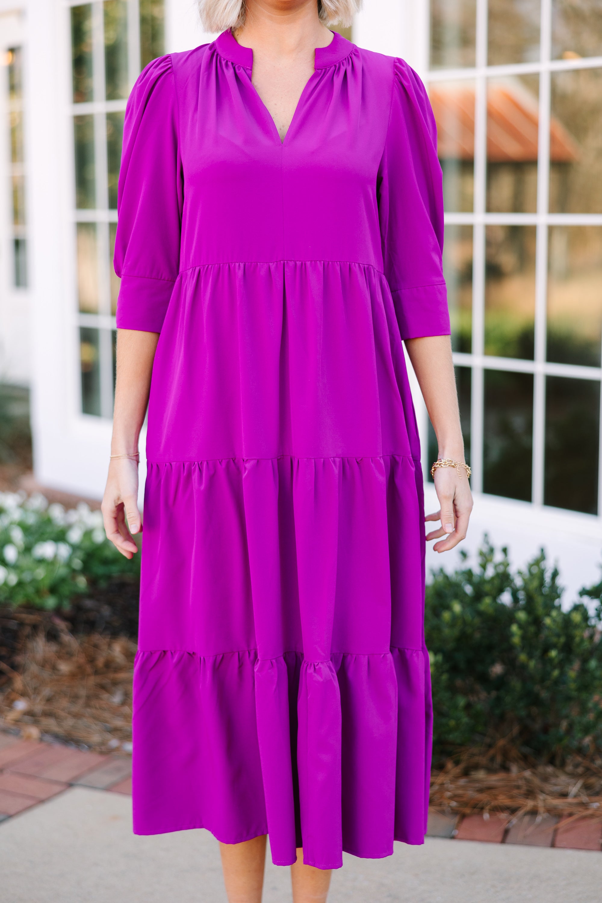 Orchid Purple Tiered Midi Dress: Feel the Fun!