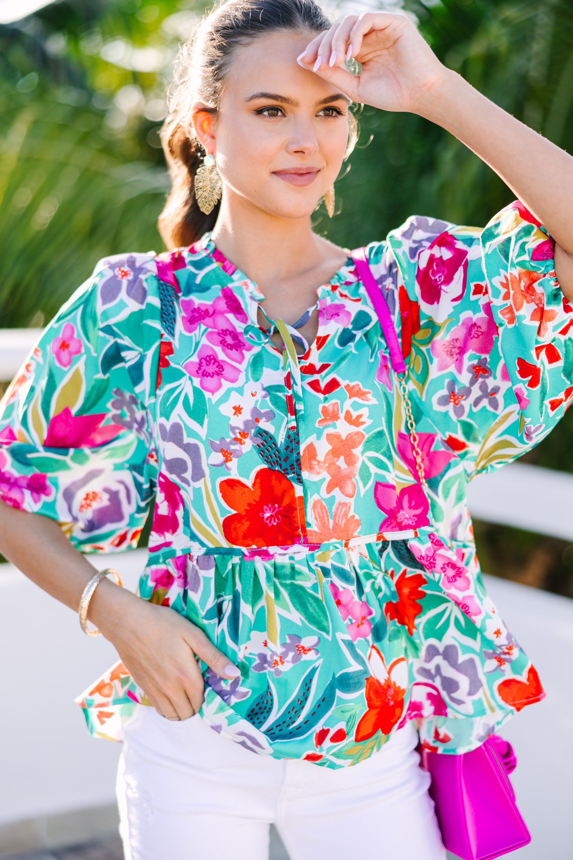 Stunning All On You Green Floral Statement Blouse