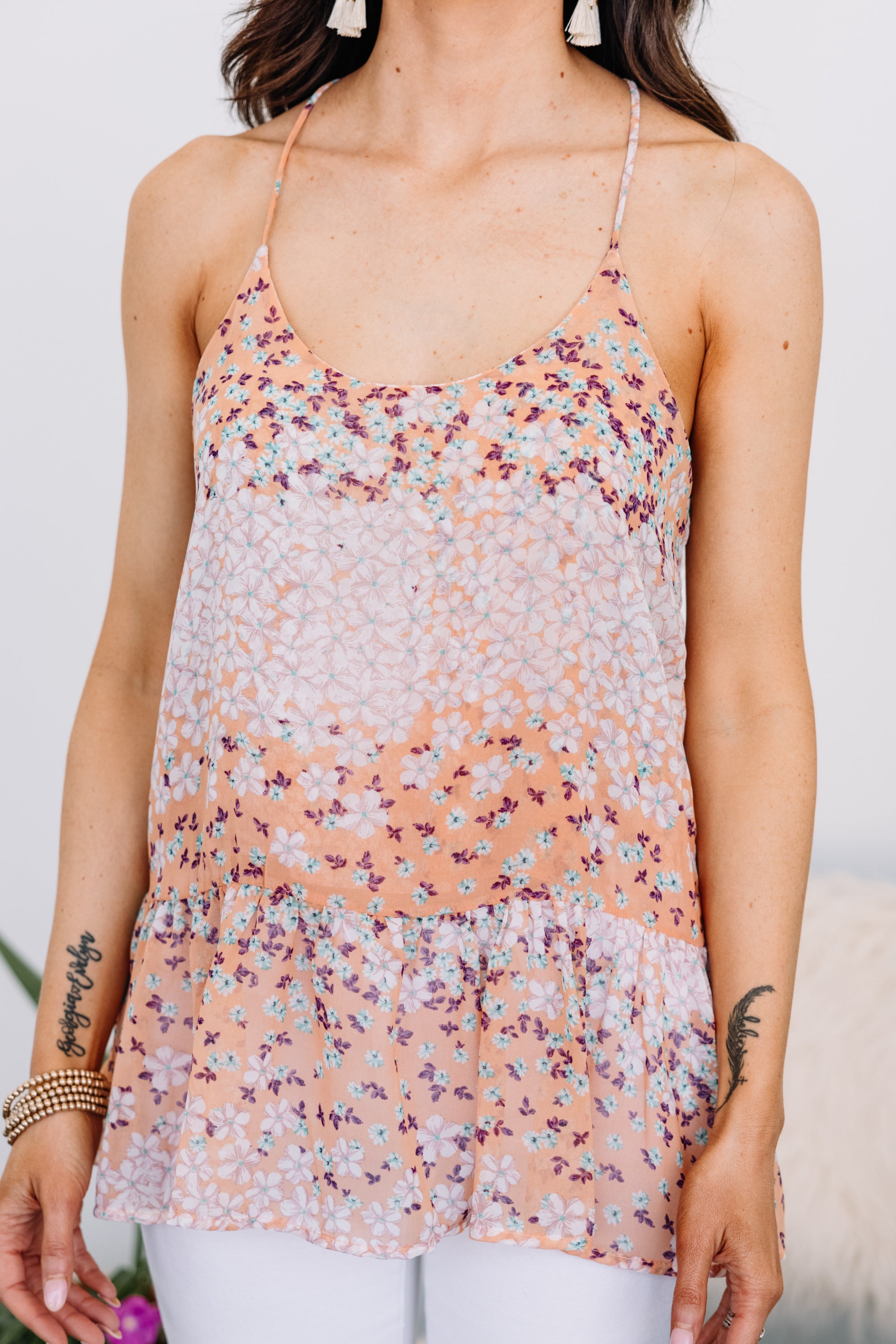 Blissful Escape: Paradise Blush Pink Ditsy Floral Tank