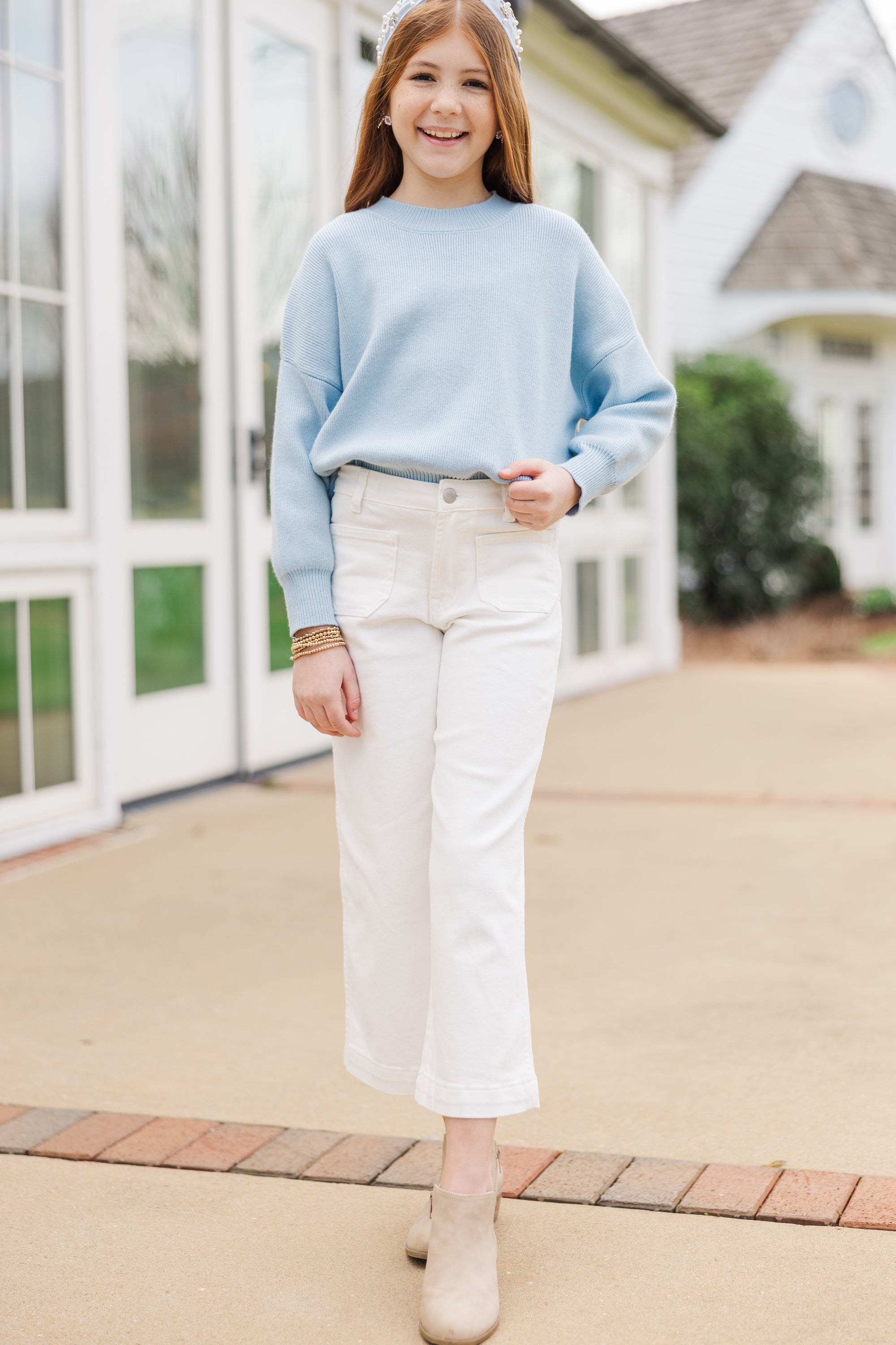 Girls' Dreamy Light Blue Mock Neck Sweater
