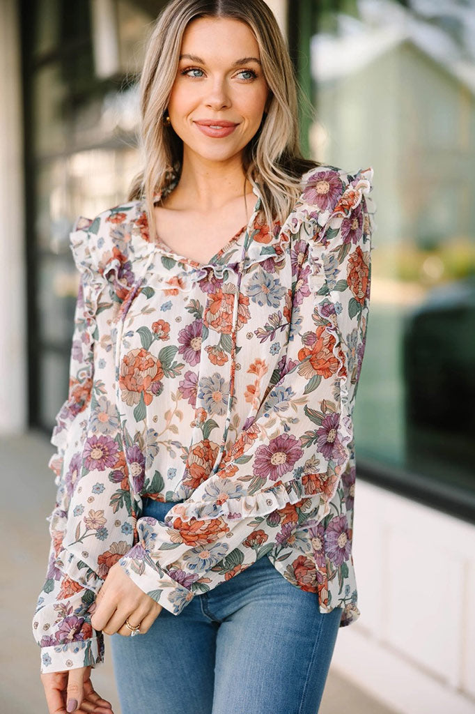 Stunning Cream White Floral Blouse - A Must-Have!