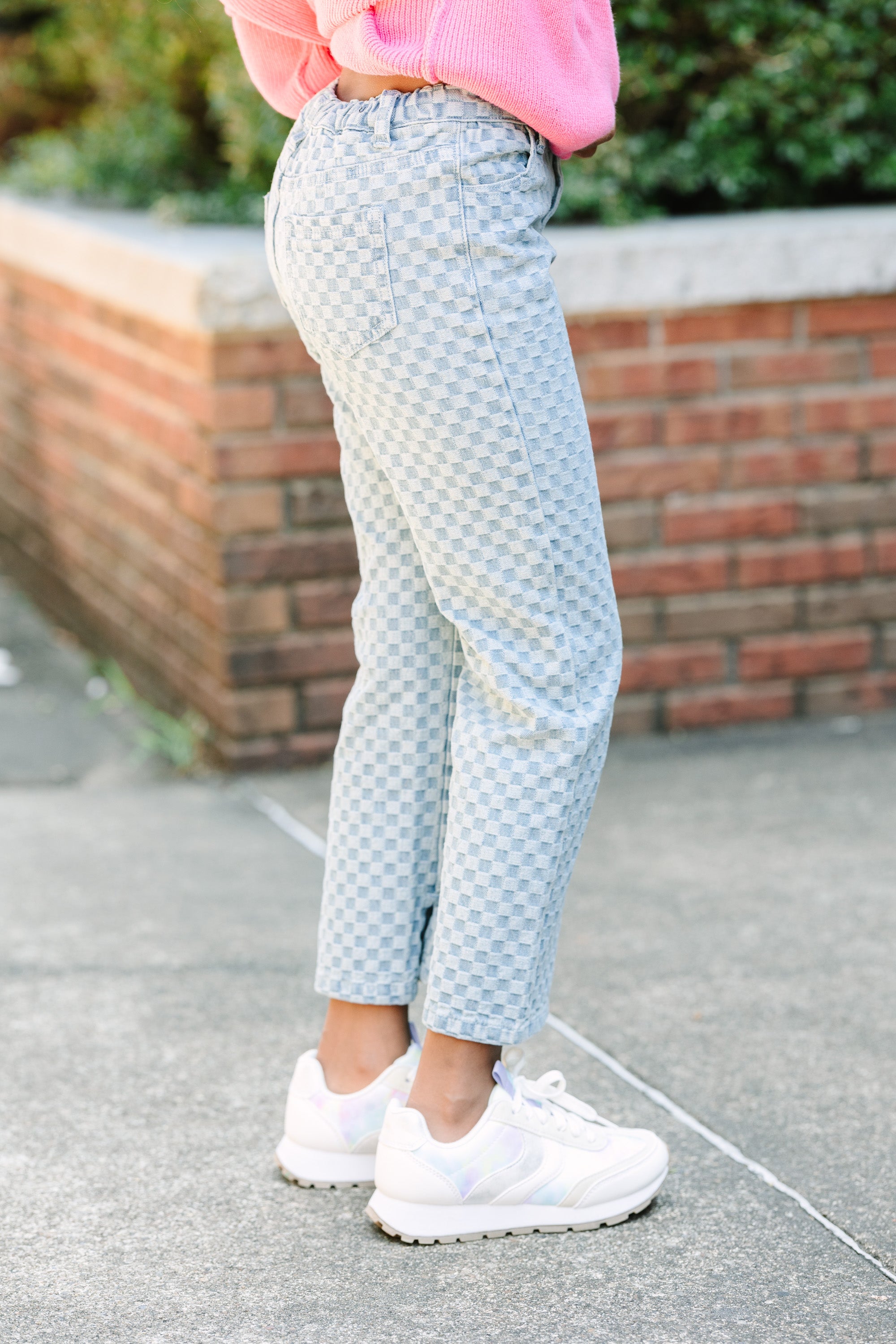 Girls' Light Wash Checkered Jeans: Perfect for Fall!