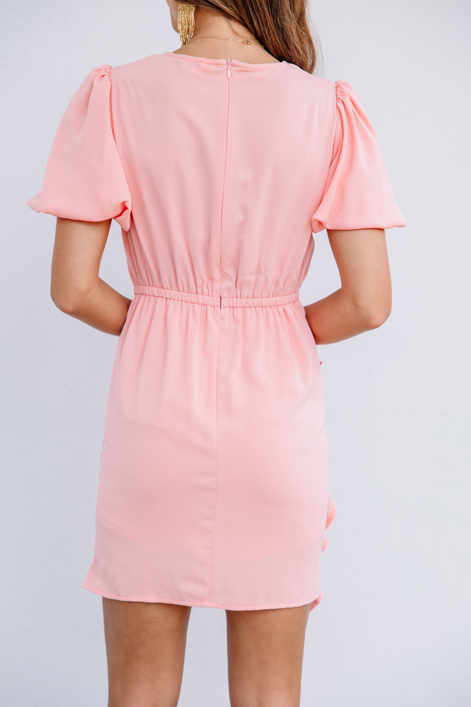 Irresistible Peach Pink Ruffled Summer Wedding Dress