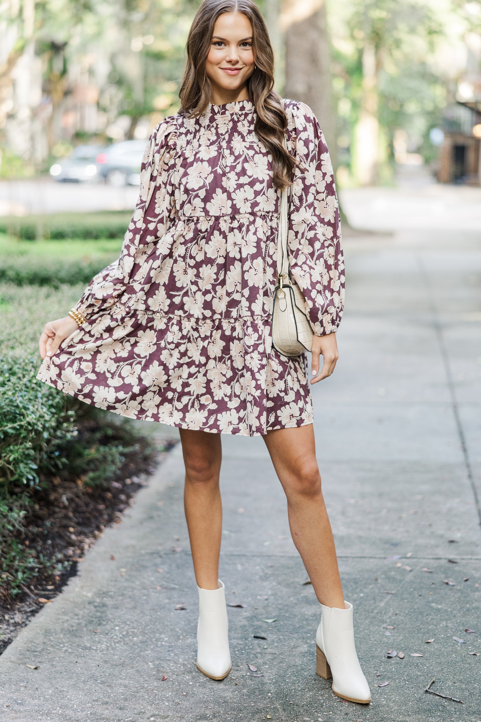 Gorgeous Brown Floral Babydoll Dress - Be Your Best!