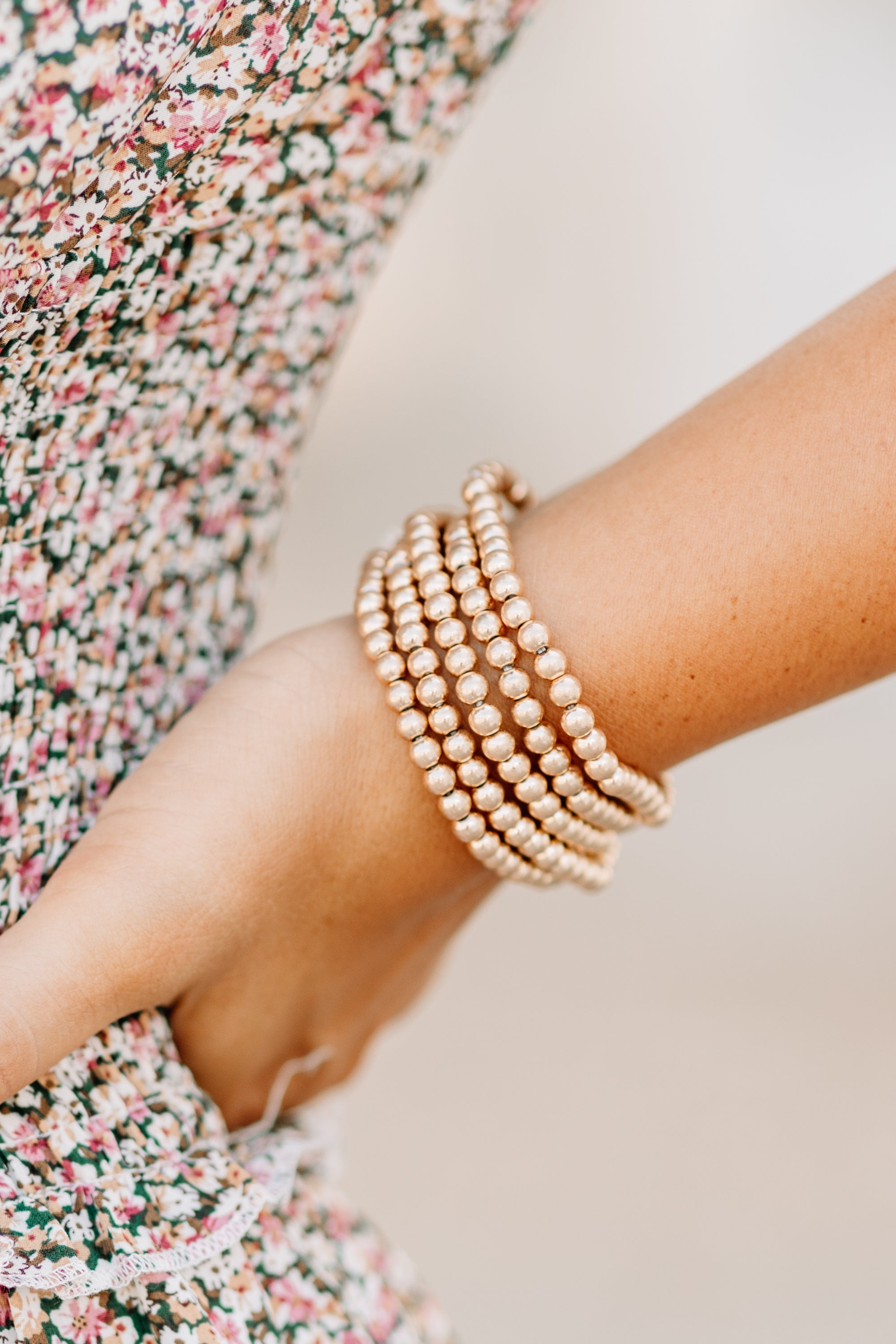 Eye-Catching Gold Beaded Bracelet Set