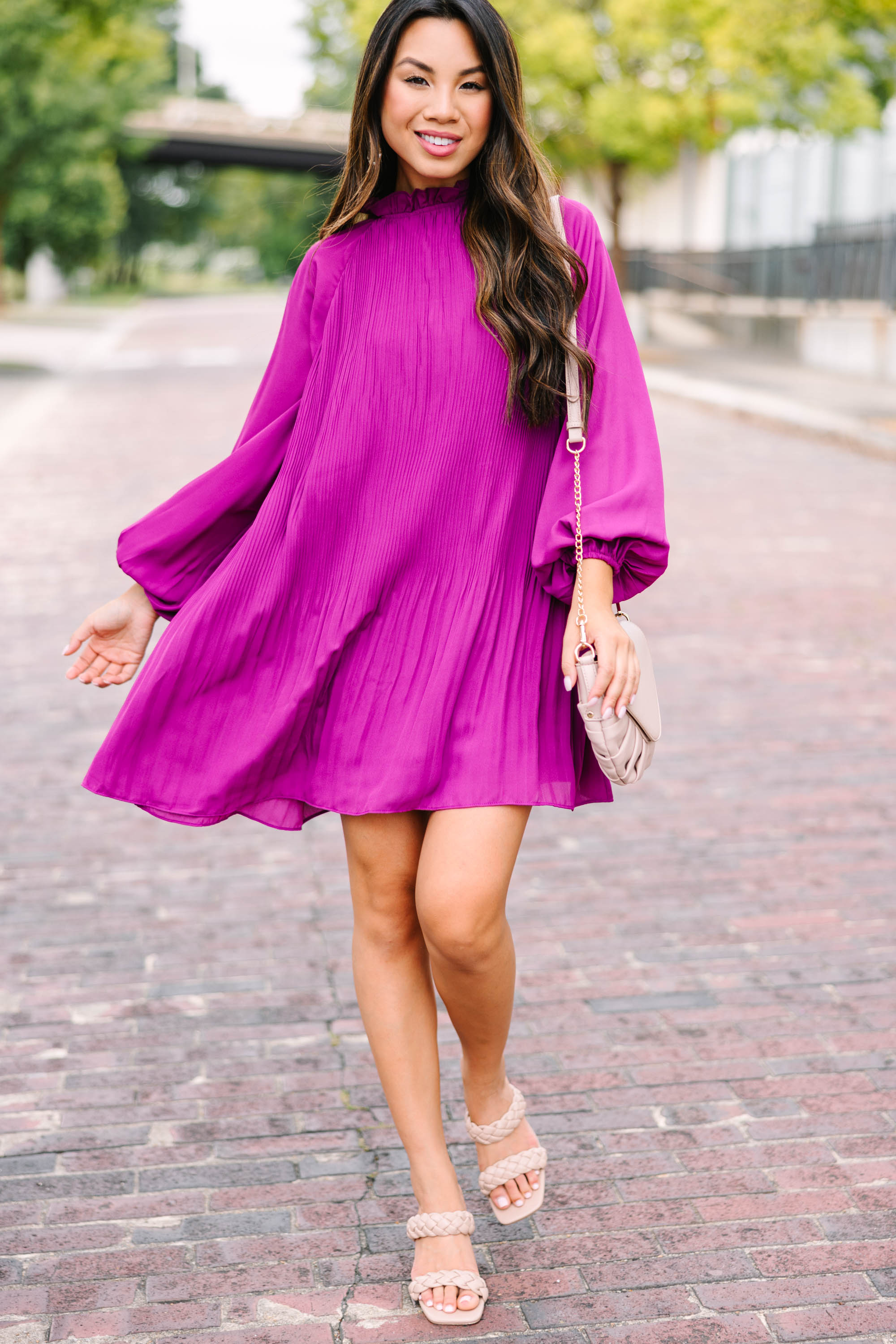 Unleash Your Joy: Orchid Purple Pleated Dress