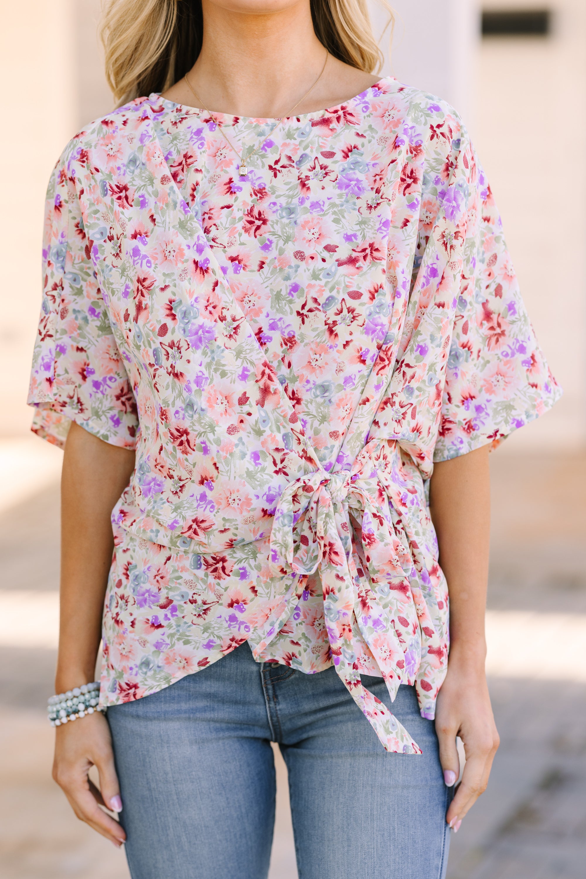 Enchanting Happy Thoughts Sage Green Floral Tied Blouse