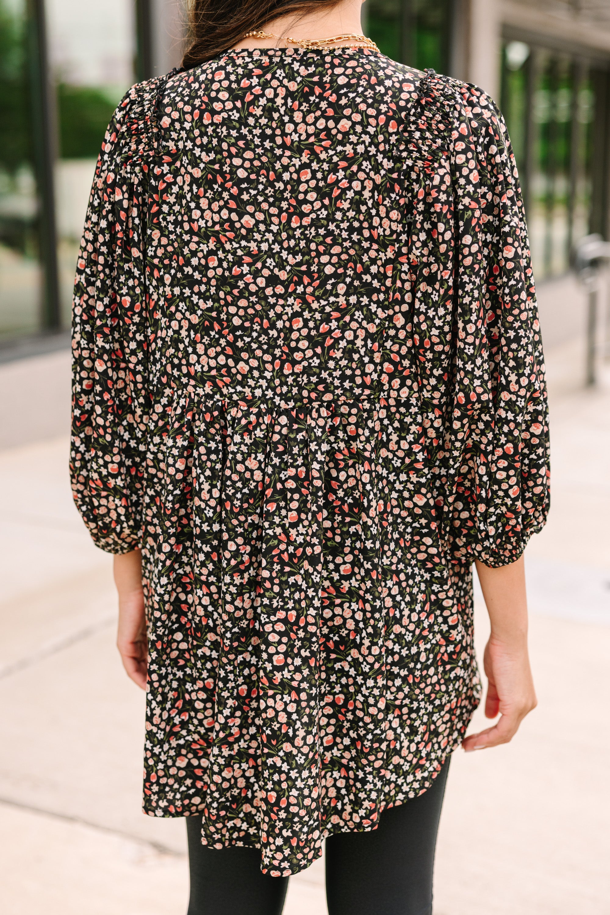 Feeling Wild: Black Ditsy Floral Fashion Tunic