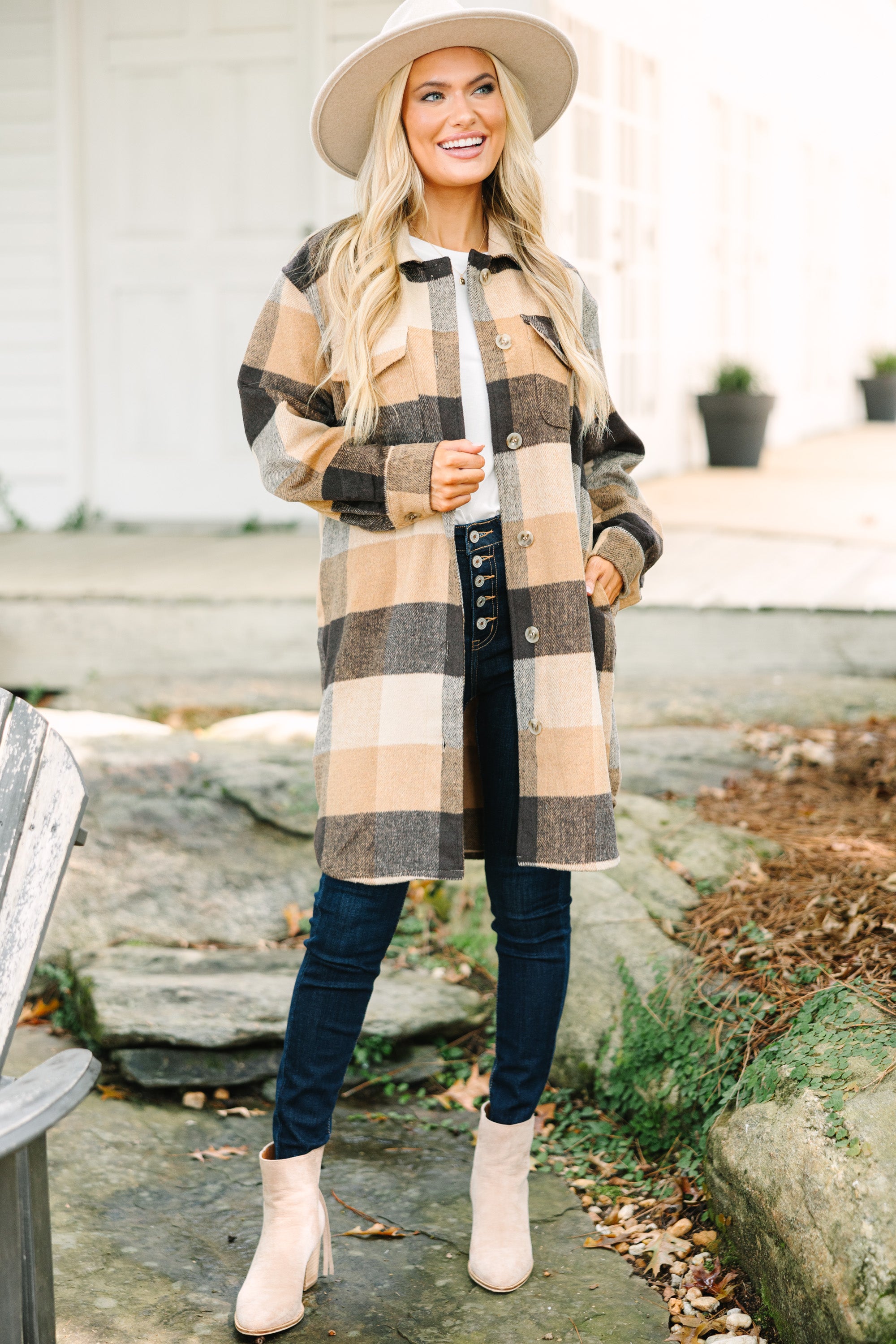 Gorgeous Good With It Camel Brown Plaid Shacket - A Fall Must-Have!