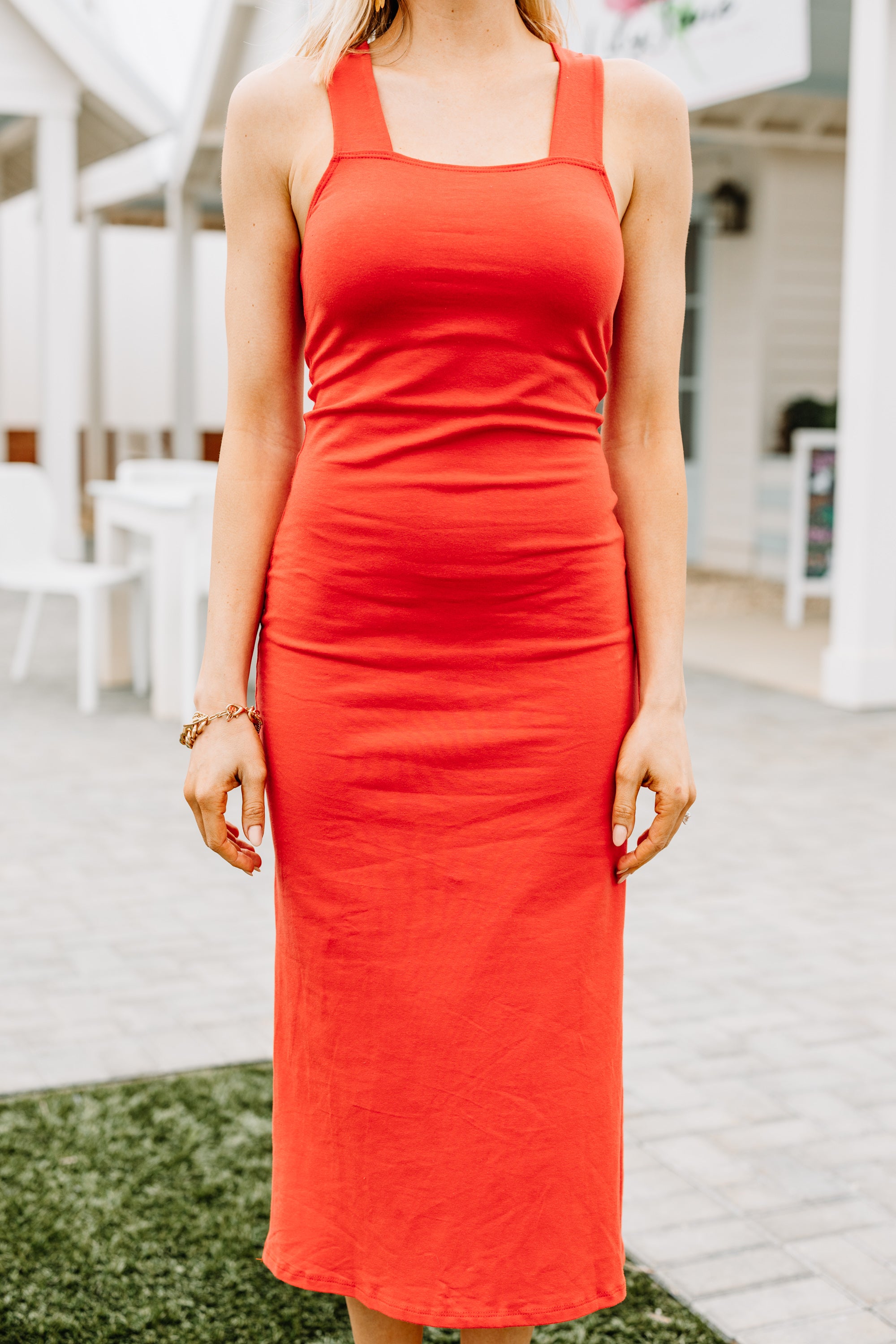 Irresistible Red Orange Midi Dress - Come Back for More!
