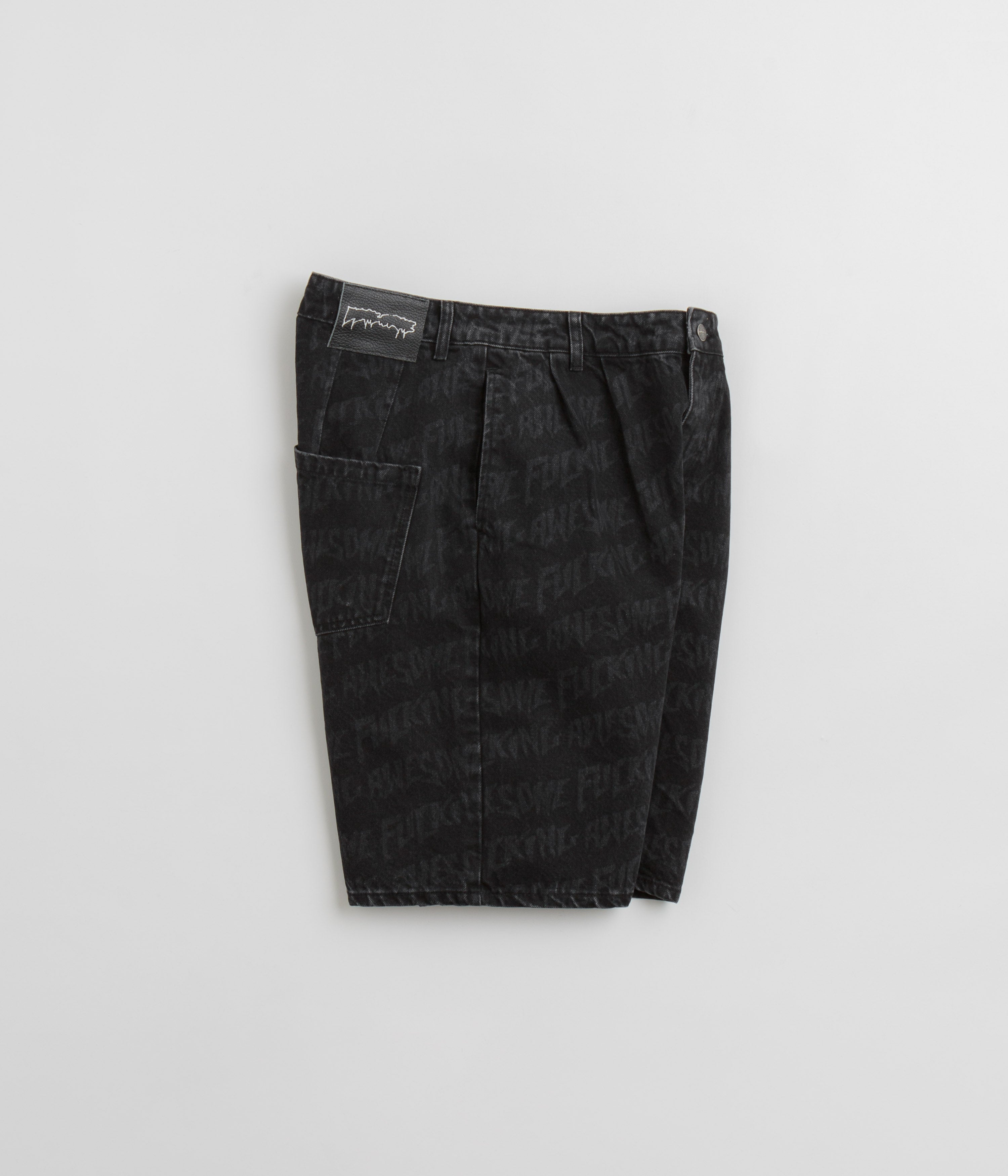 Fucking Awesome Black Baggy Pleated Laser Denim Shorts - A Must-Have!