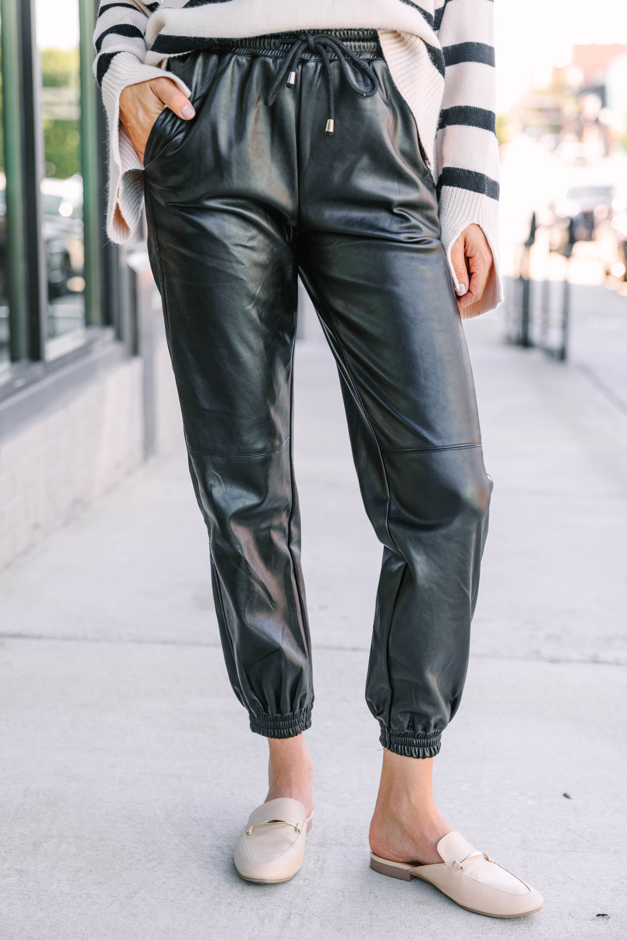 Unleash Your Best with Black Faux Leather Joggers