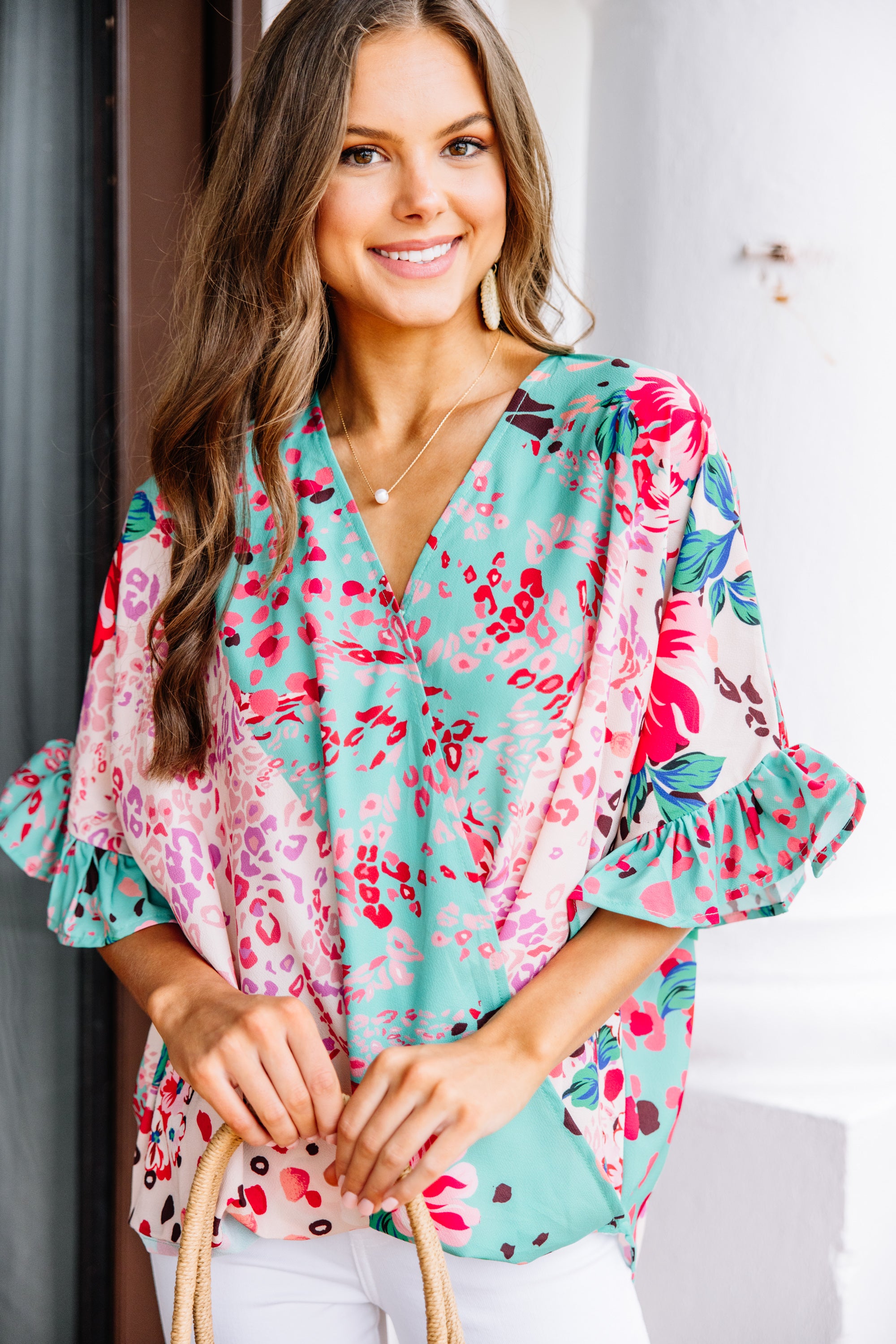 Be So Bold! Stunning Mint Green Mixed Print Top
