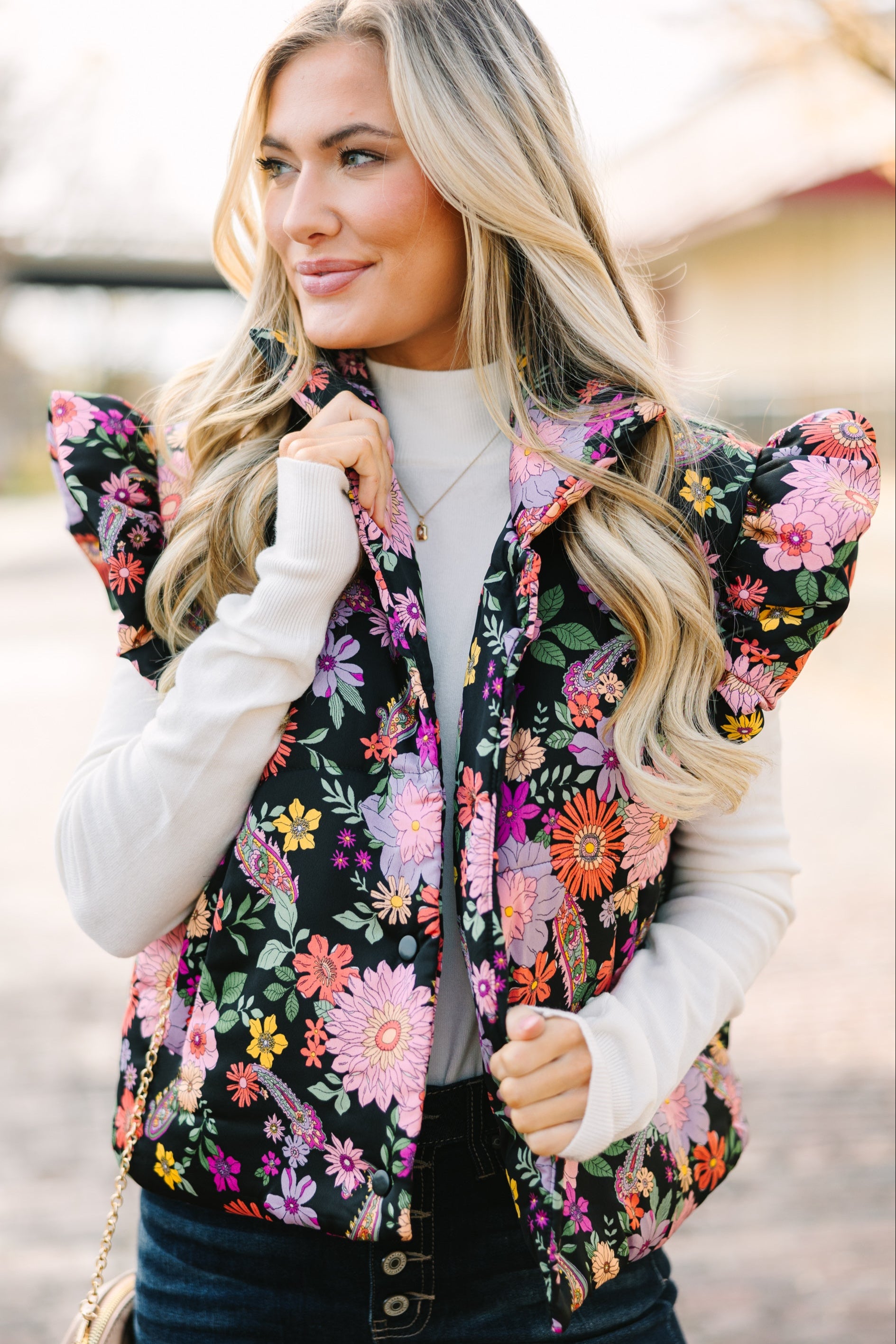 Be True To You: Enchanting Black Floral Vest