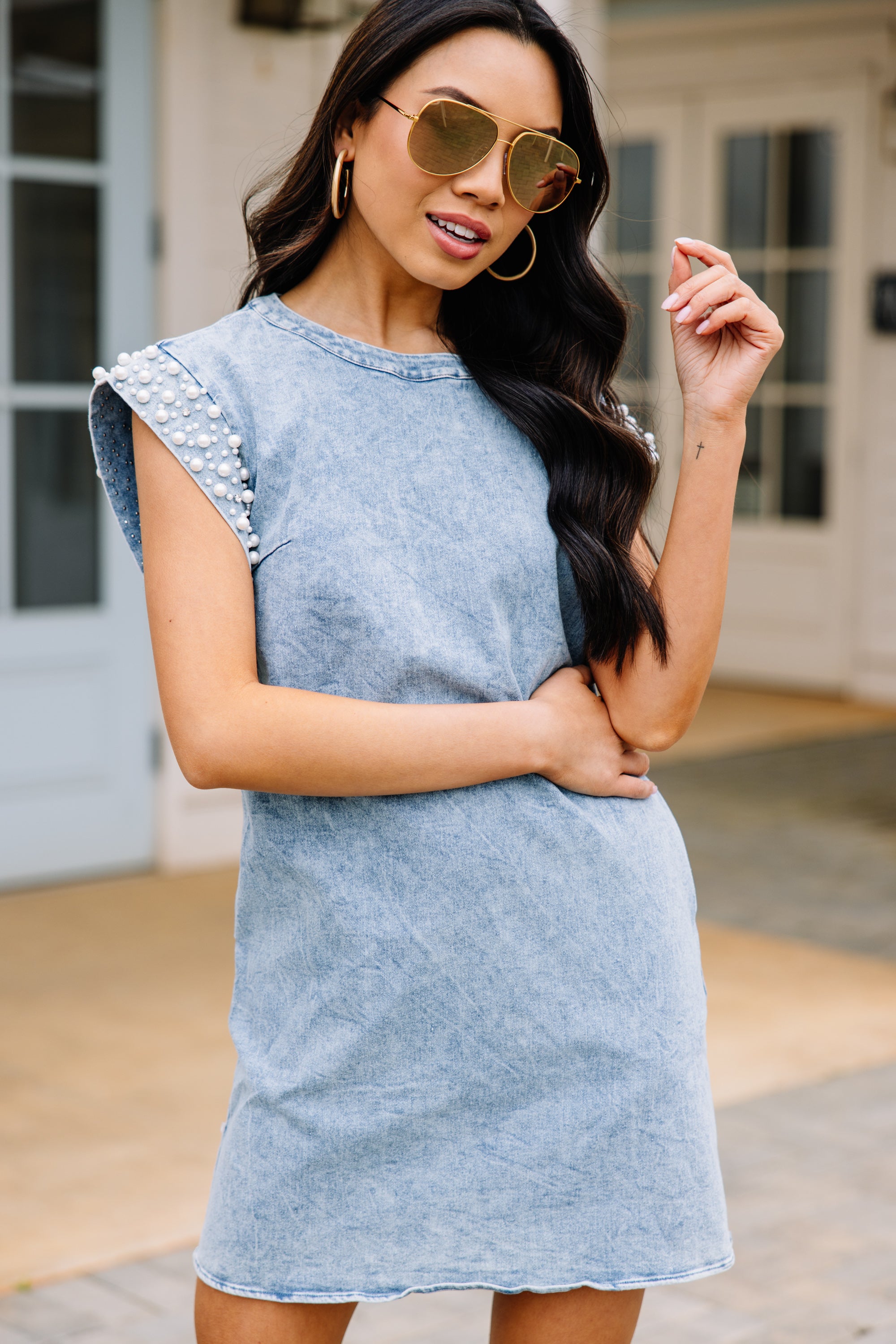 Be Bold: Stunning Light Denim Embellished Dress