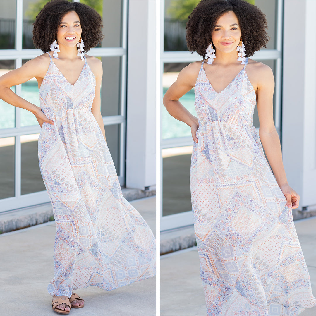 Enchanting Daydream Blue Mixed Print Maxi Dress