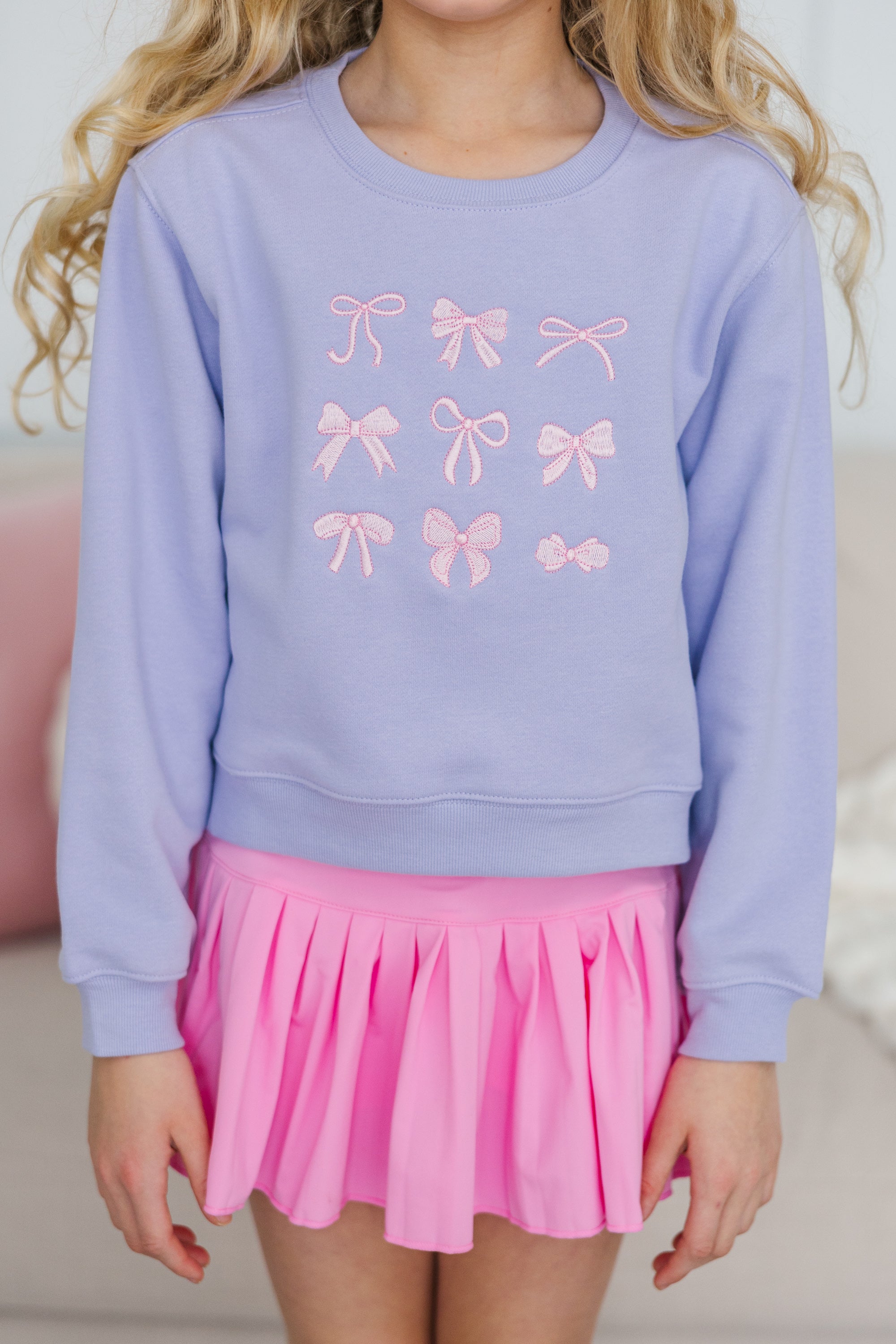 Girls' Enchanting Pink Lavender Purple Embroidered Sweatshirt