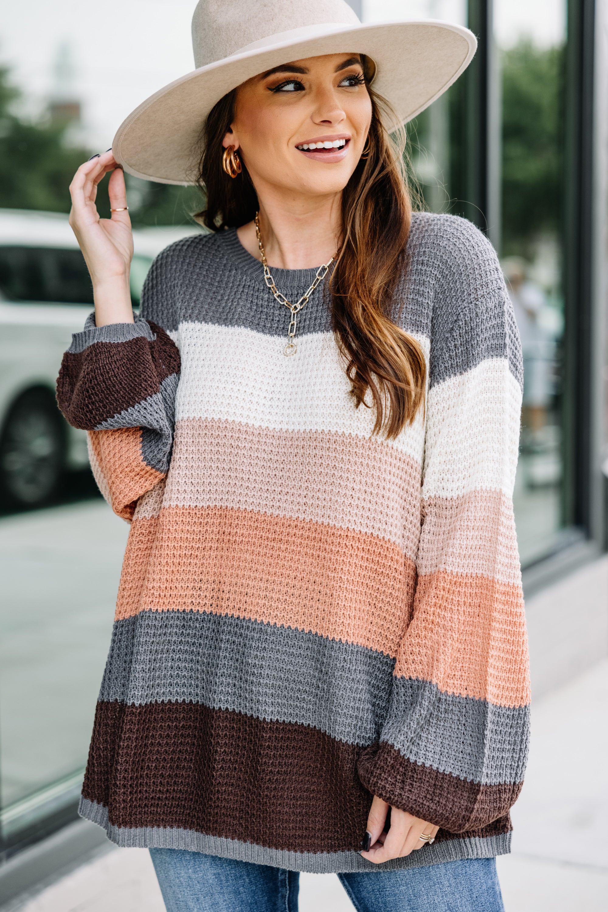 Fall in Love with the Be With You Gray Colorblock Sweater