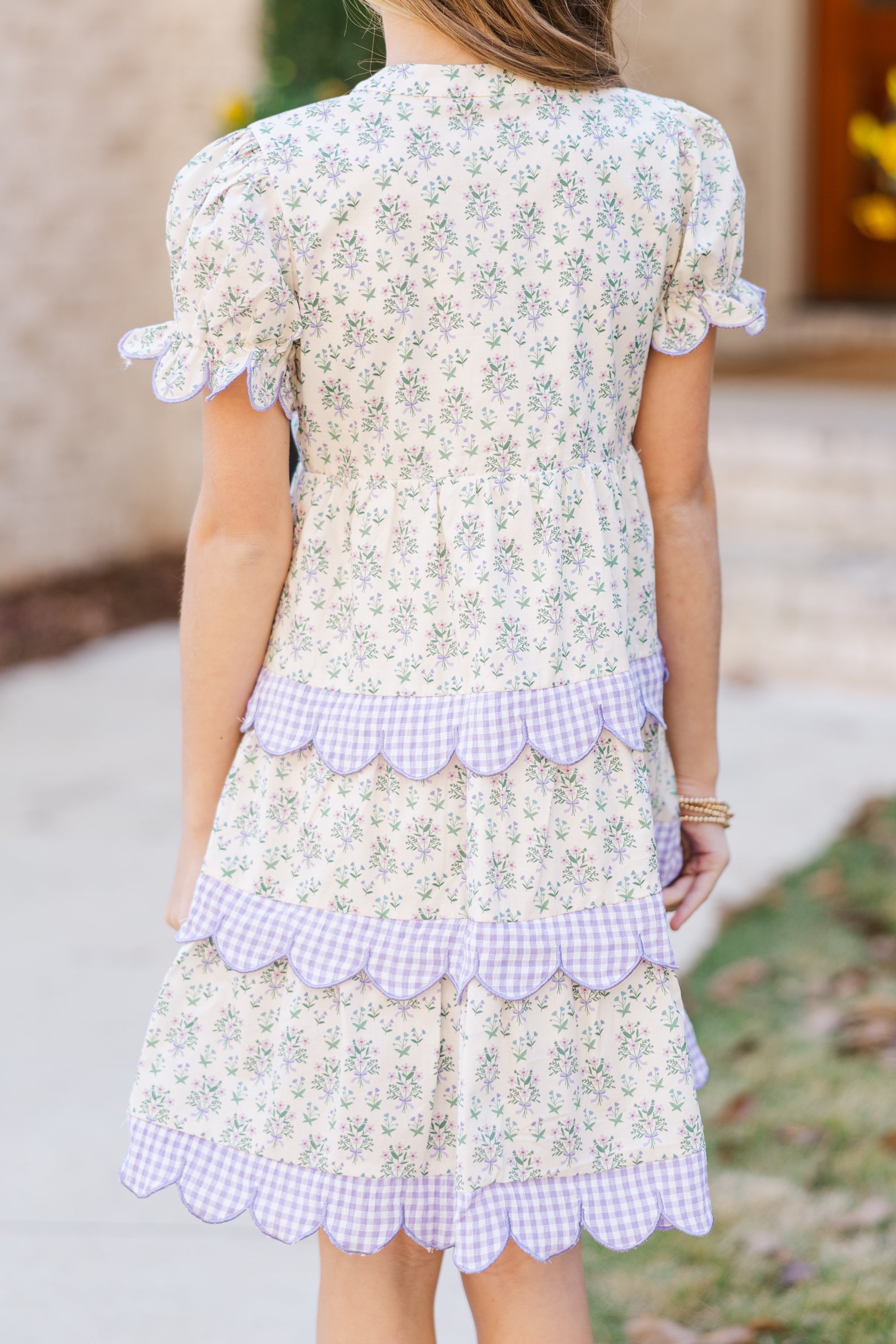 Girls' Dreamy Cream Floral S/S Midi Dress - Stand Out in Style!