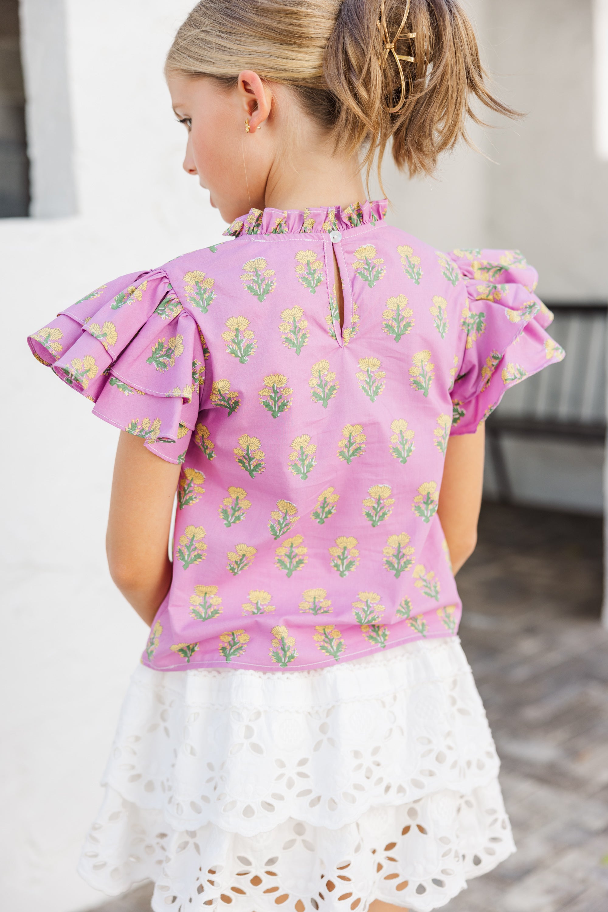 Adorable Girls' Pink Floral Medallion Blouse - Perfect for Spring!